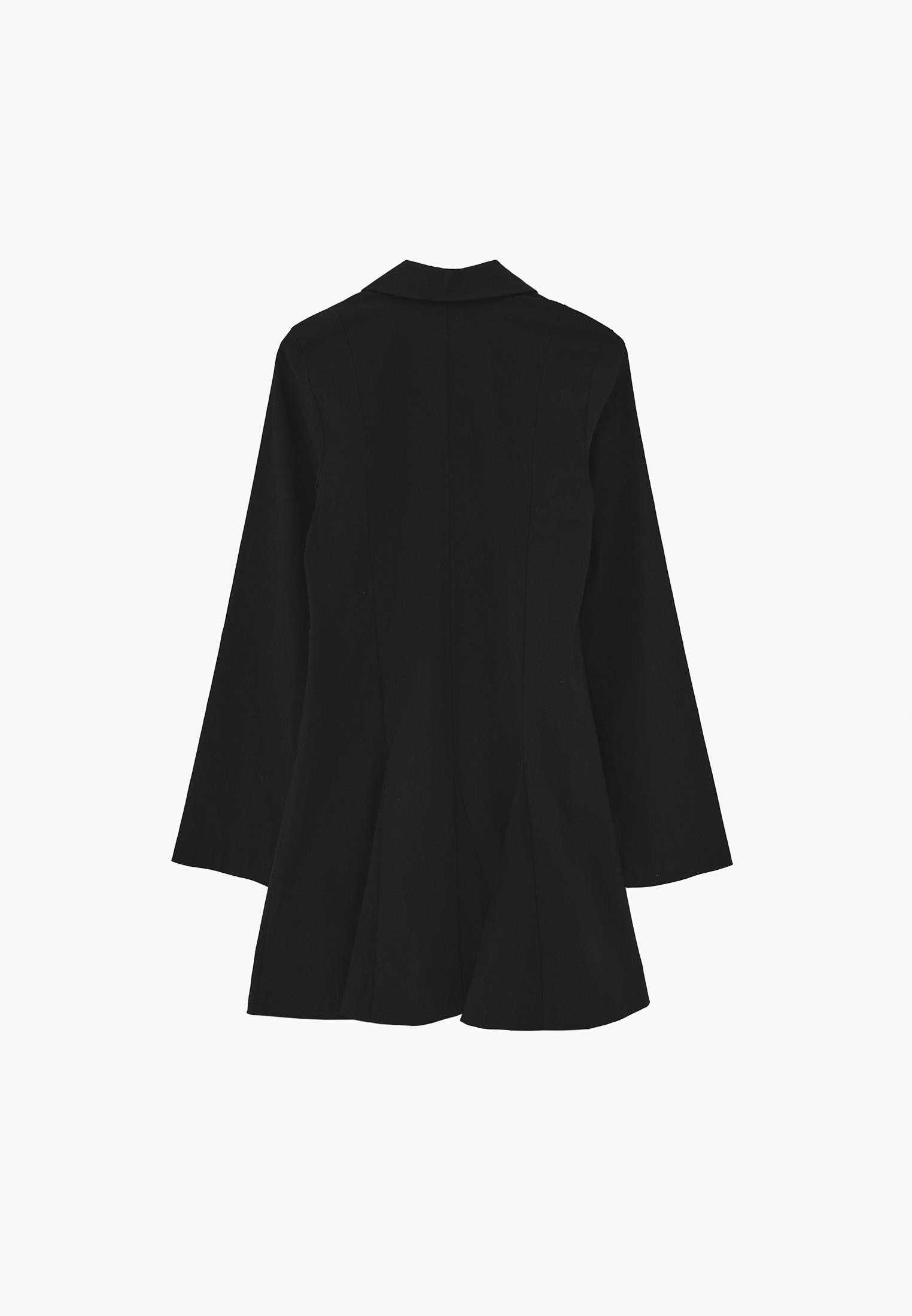 Short Dress With Shirt Collar And Zipper Detail - BLACK