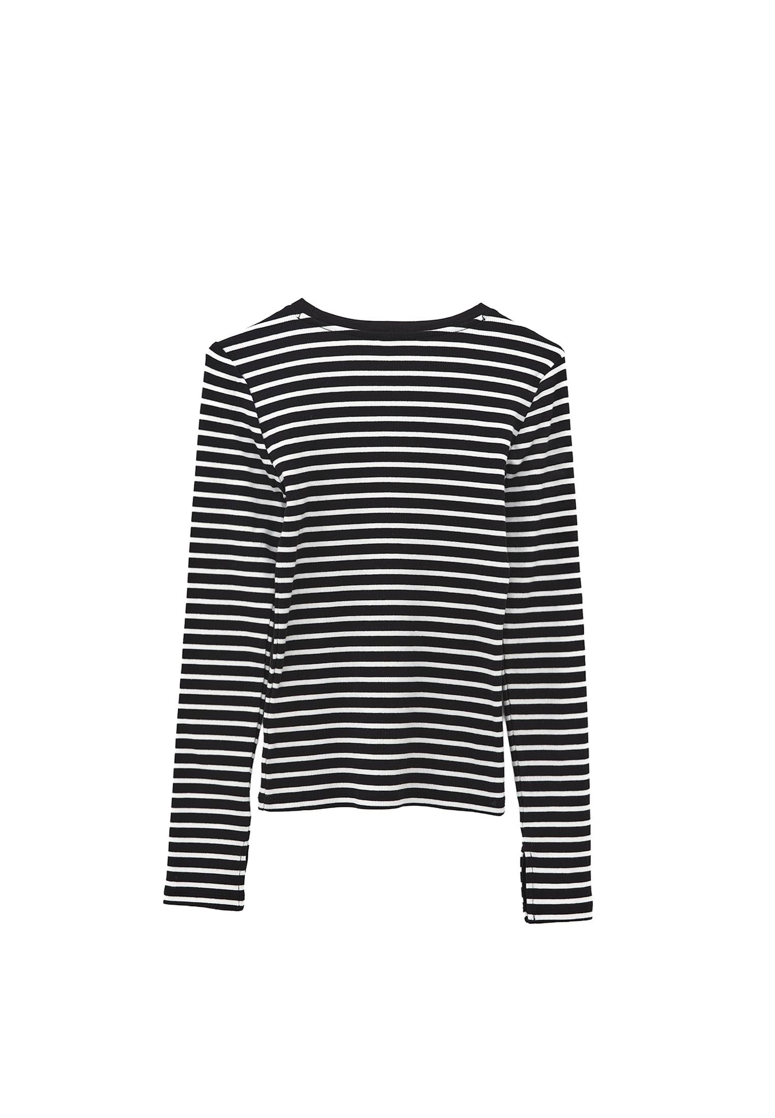 Long Sleeve T-Shirt With Ribbed Knit, Slit Details And Crew Neck - ICE MILK/BLACK