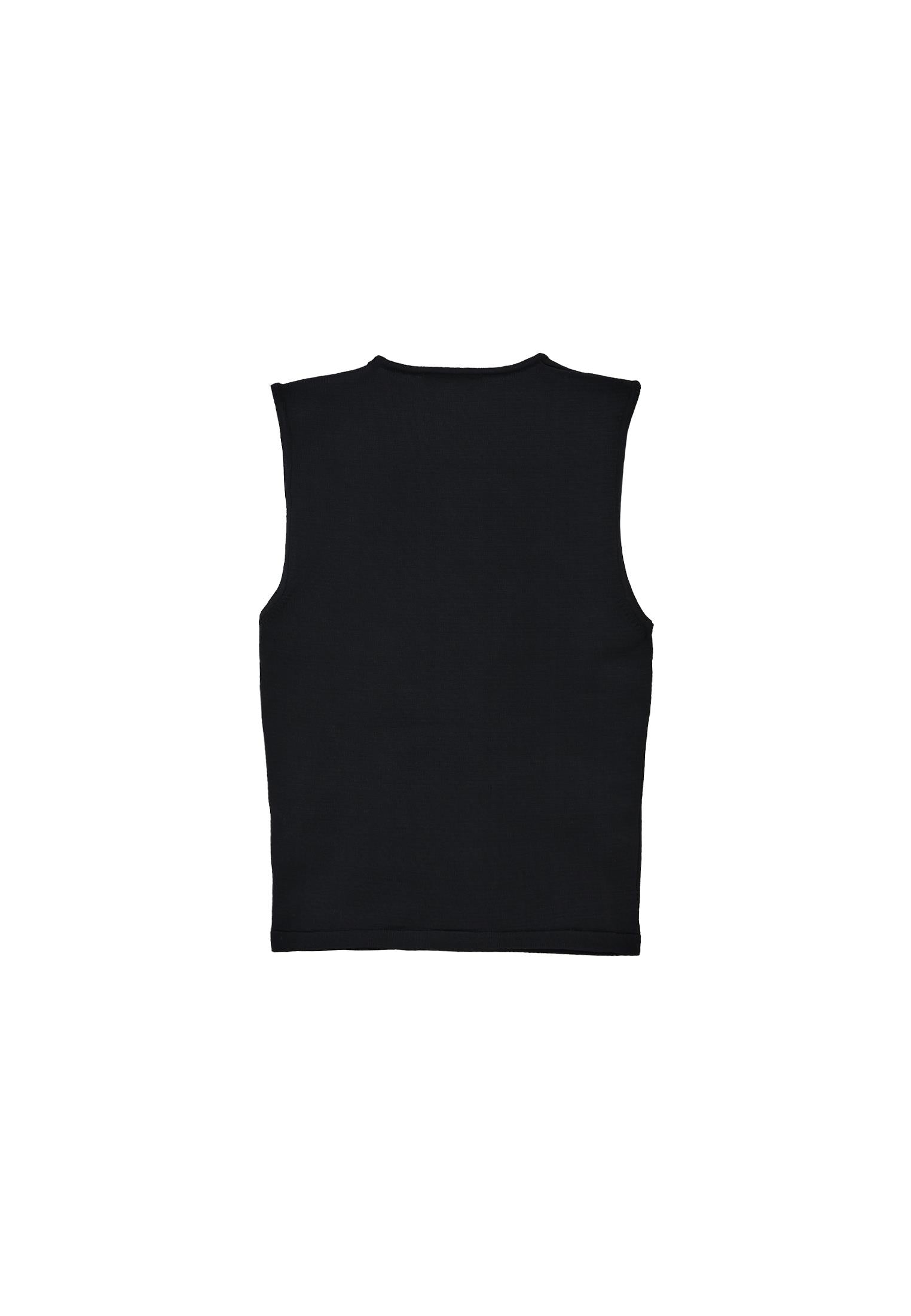 V Neck Sleeveless Bodycon Tank Top - BLACK