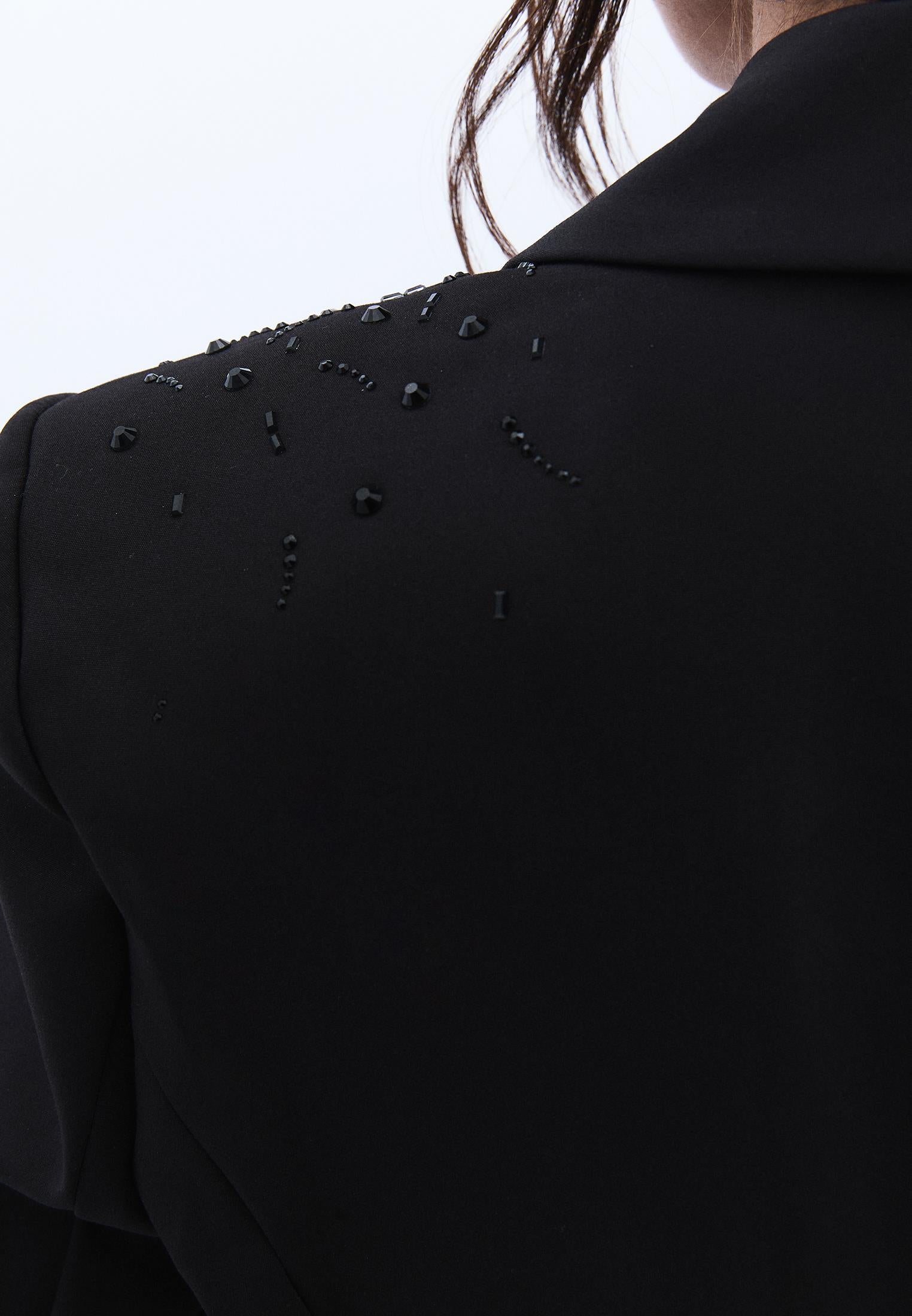 Shawl Collar Woven Blazer - BLACK