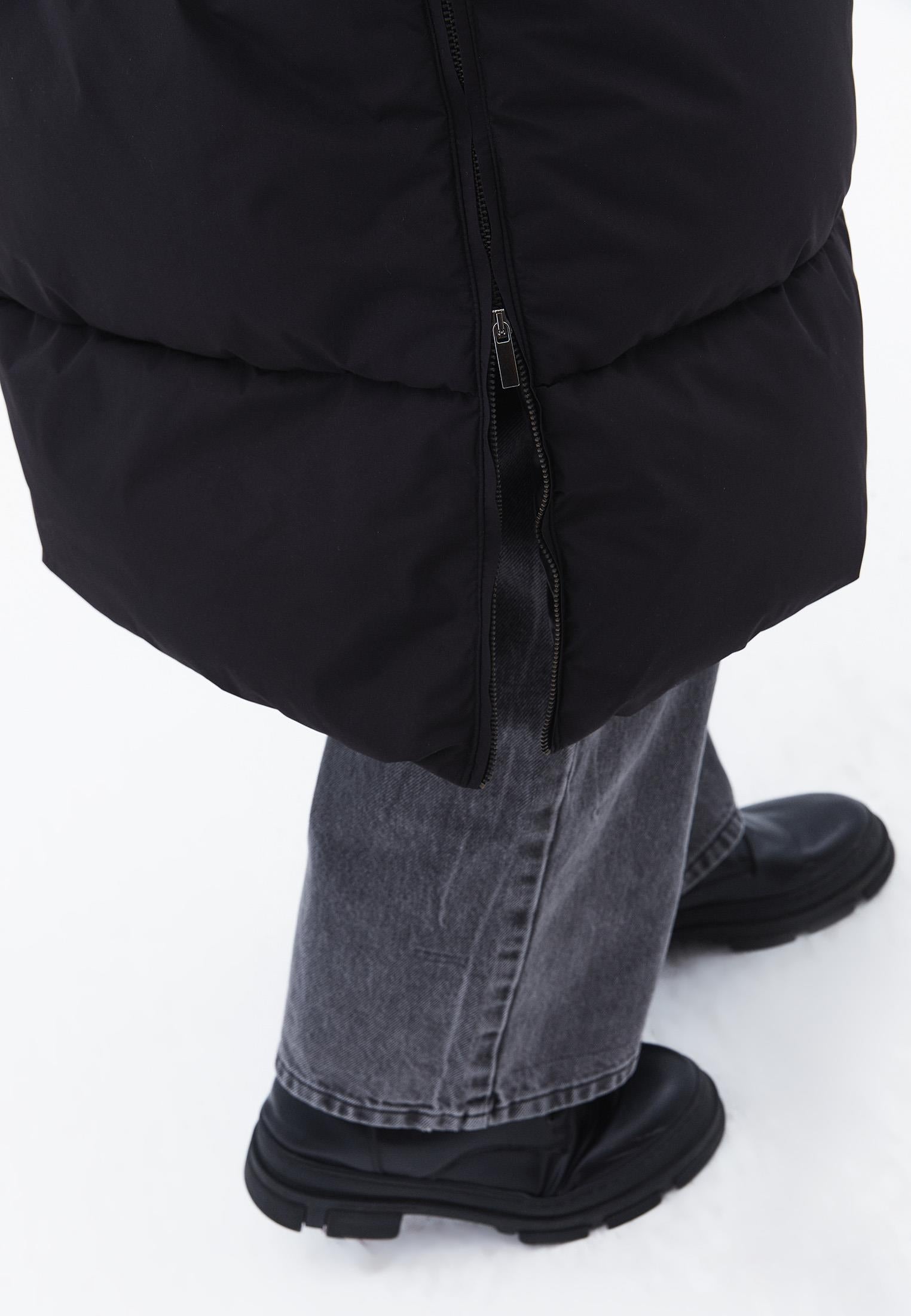Long Coat With Zipper Detail - BLACK