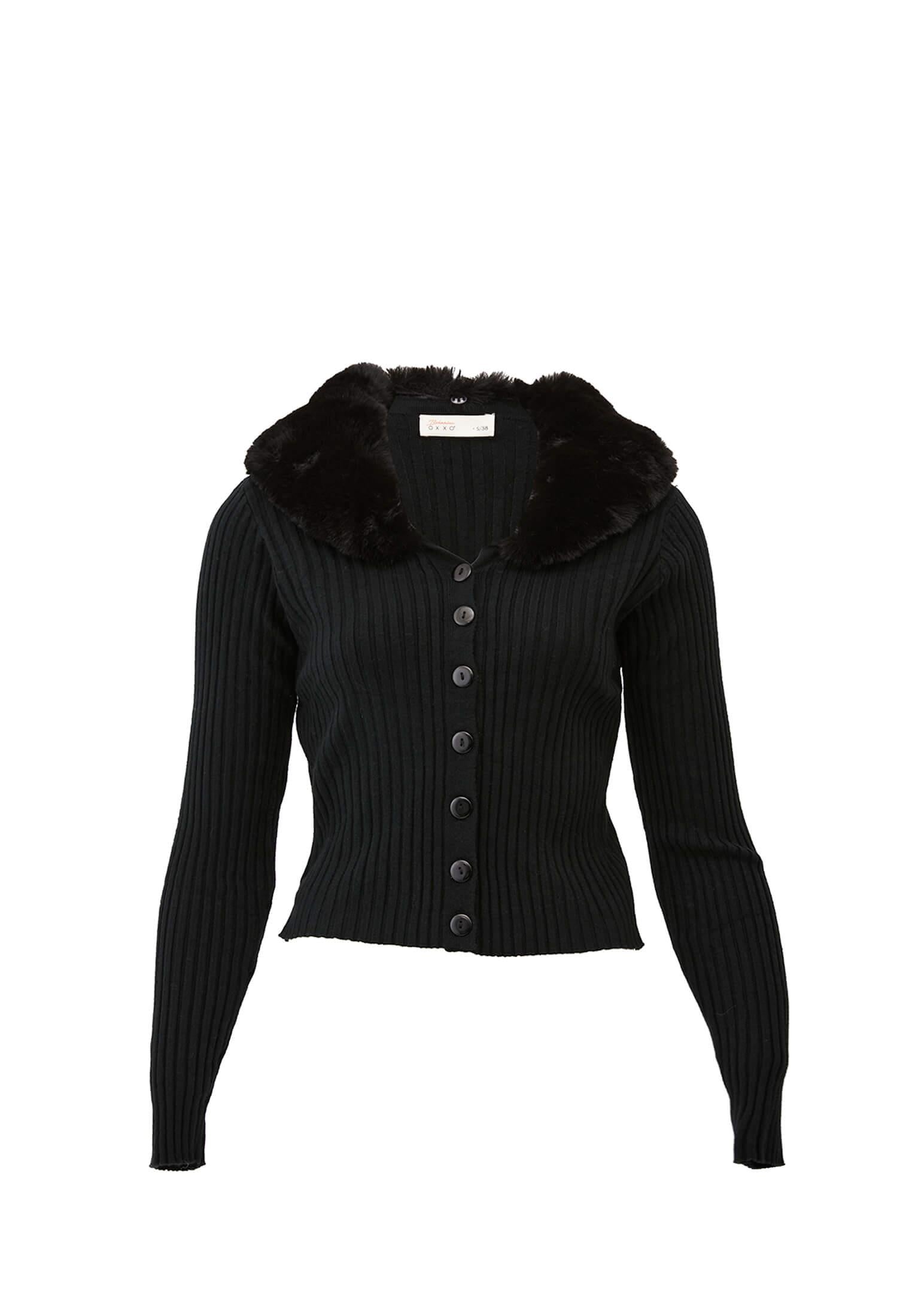 Wide Collar Standard Cardigan - BLACK