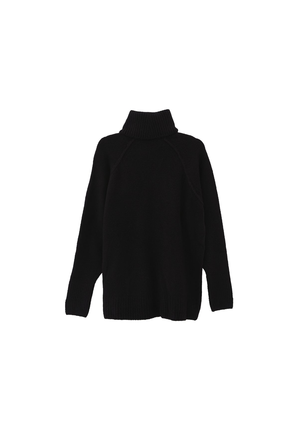 Turtleneck Raglan Sleeve Ribbed Knitwear - BLACK