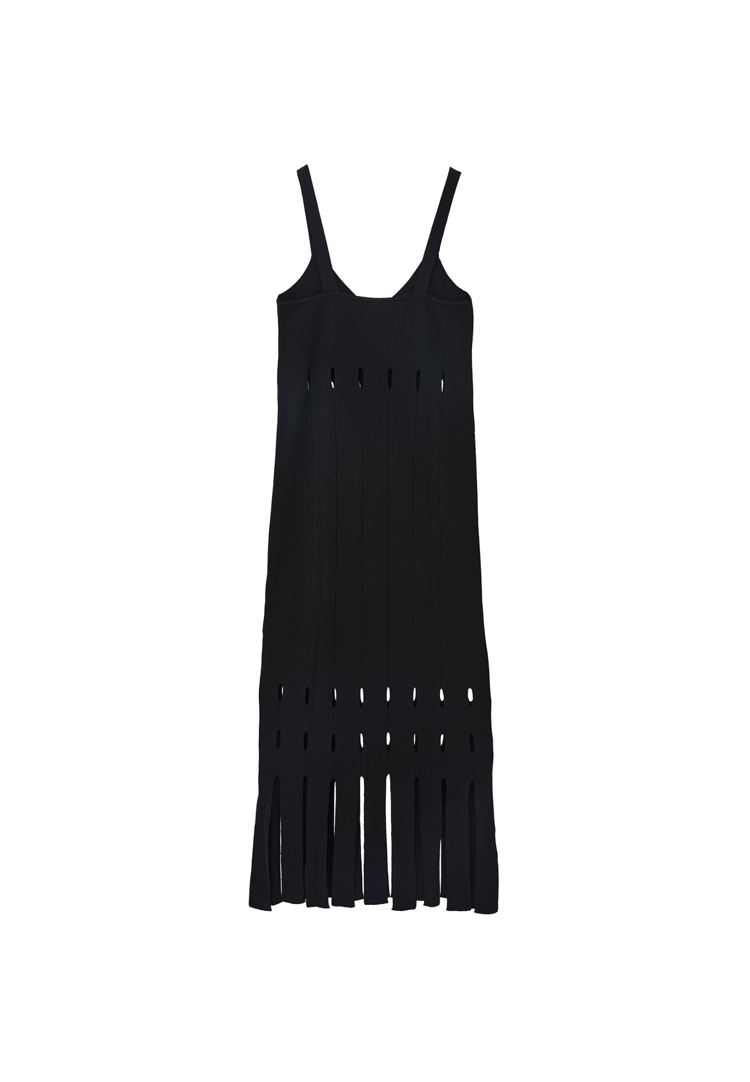 Long Dress With Ajour Straps - BLACK