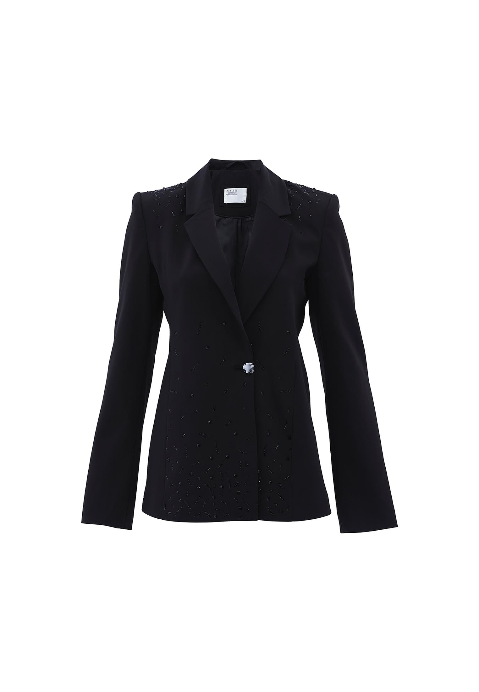 Shawl Collar Woven Blazer - BLACK