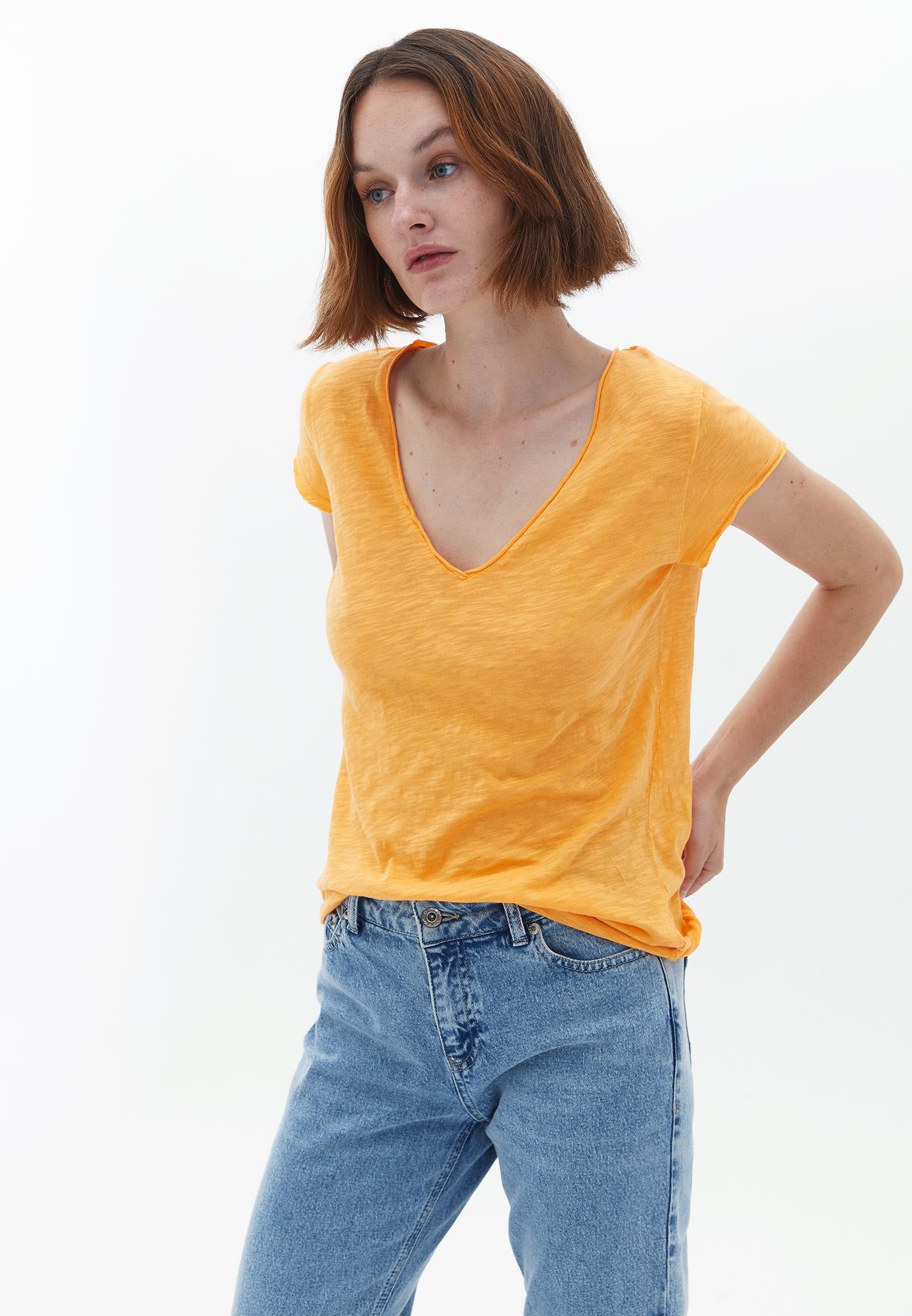 V Neck Loose T-Shirt - BLAZING ORANGE