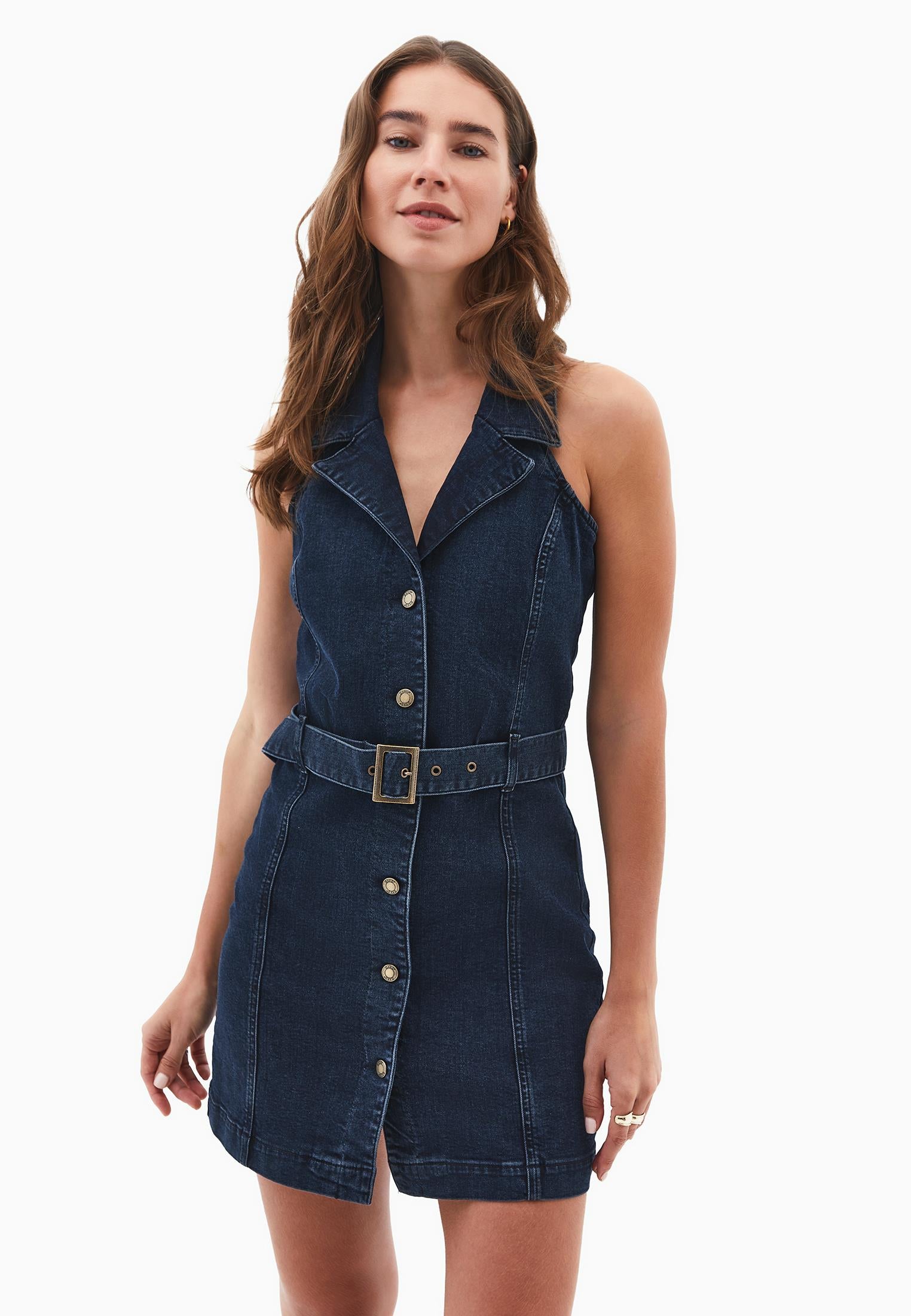 Short Dress With Belt Detail - BLUE BLACK DENIM