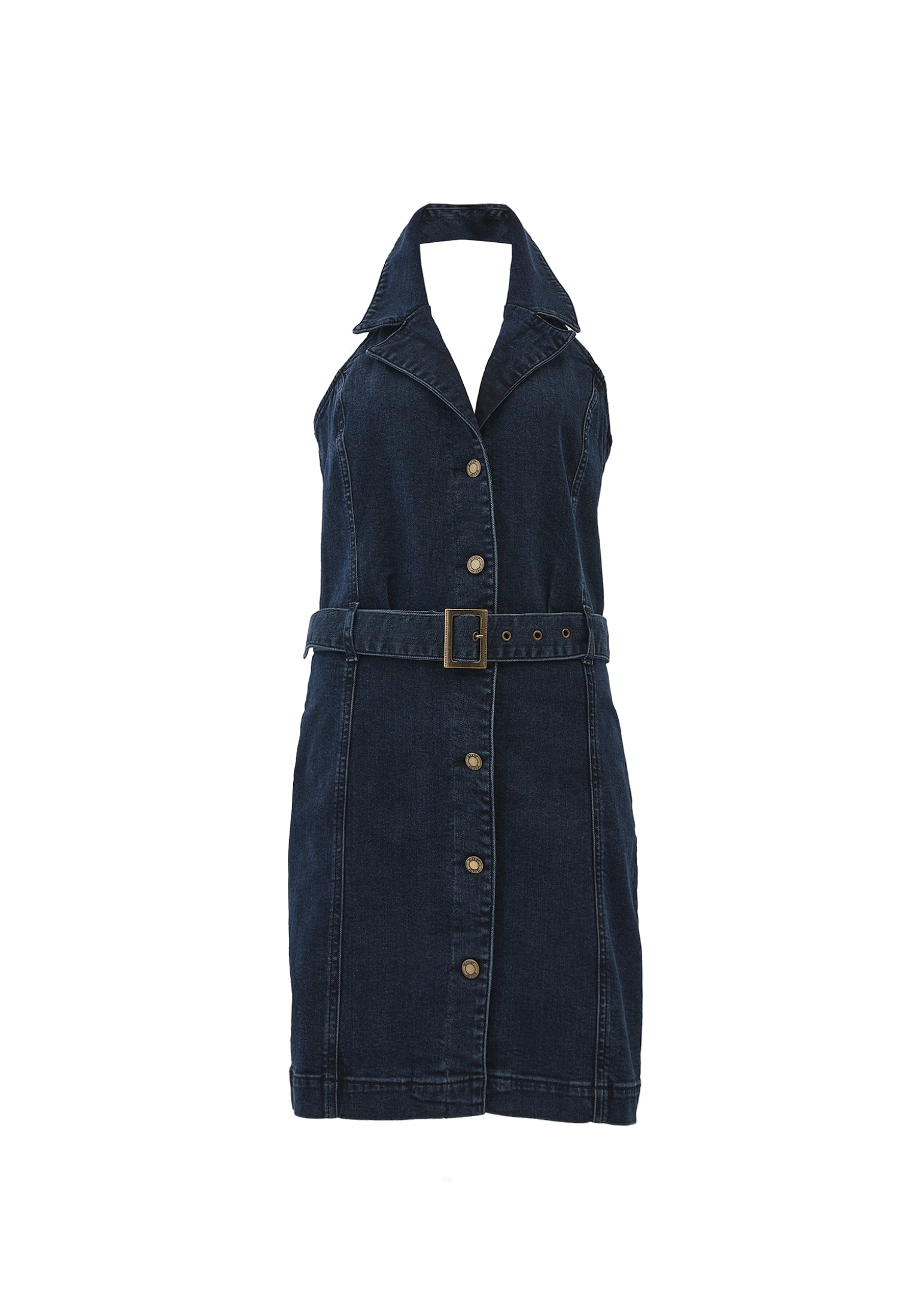 Short Dress With Belt Detail - BLUE BLACK DENIM
