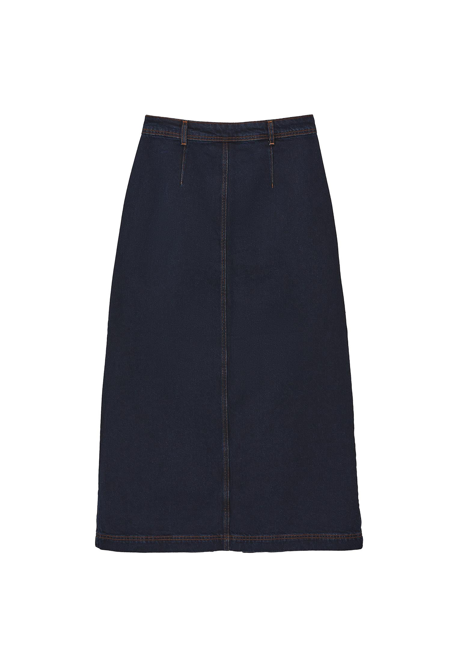 Cotton Long High Waist Skirt - BLUE BLACK DENIM