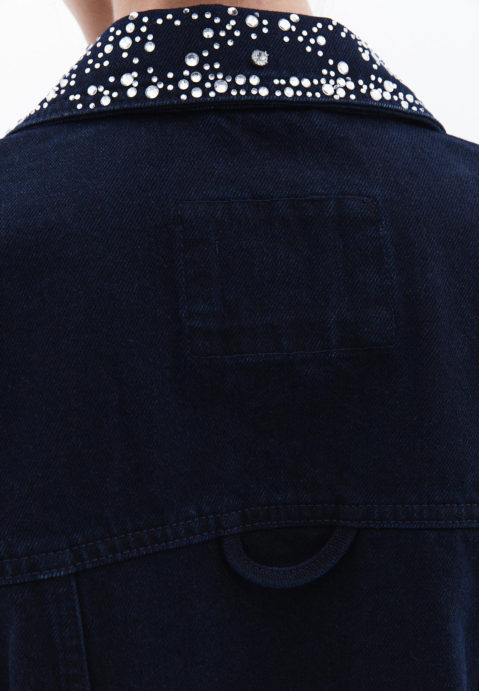 Stone Embellished Jean Jacket - BLUE BLACK DENIM