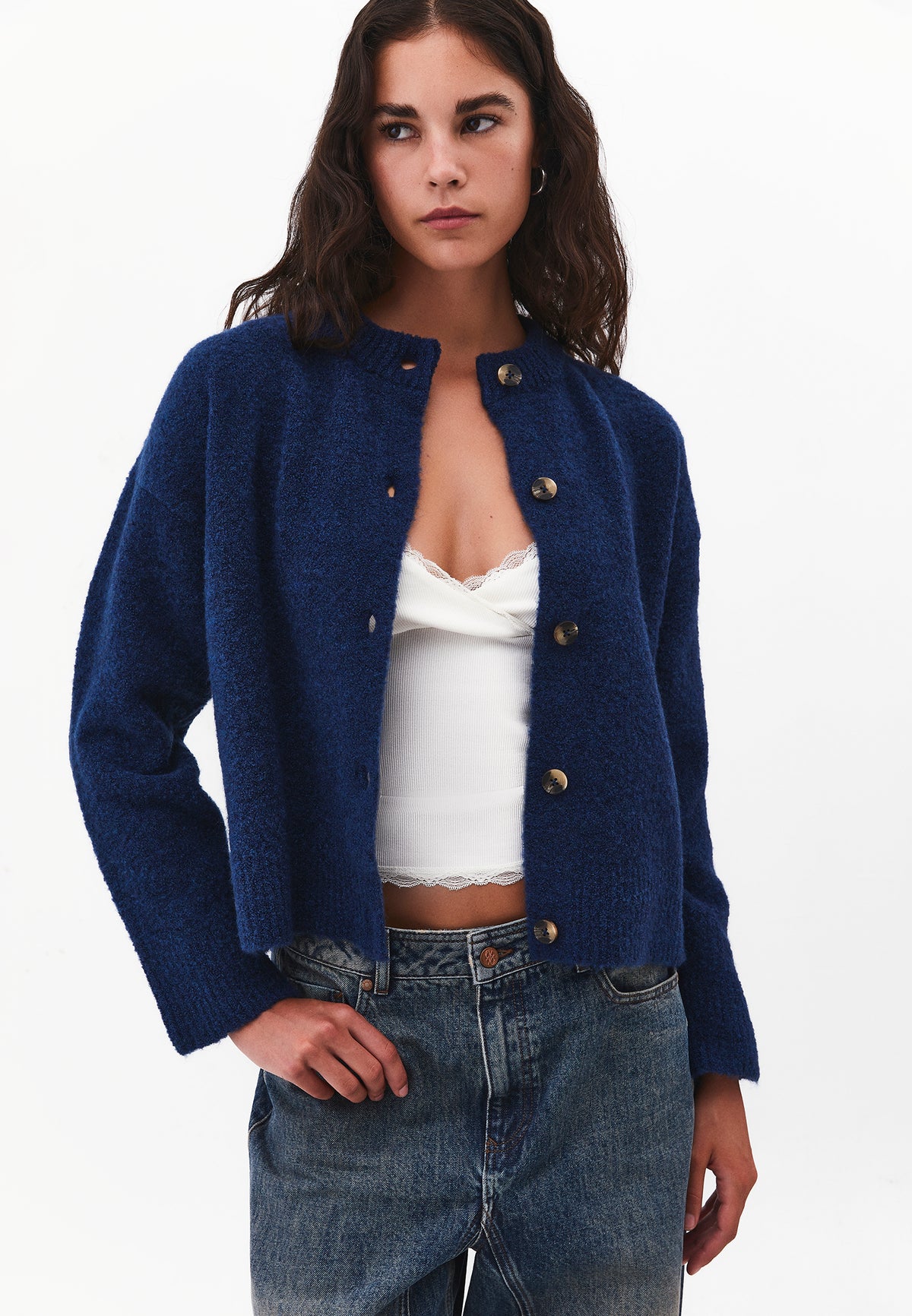 Button Detailed Short Cardigan - BLUE DEPTHS