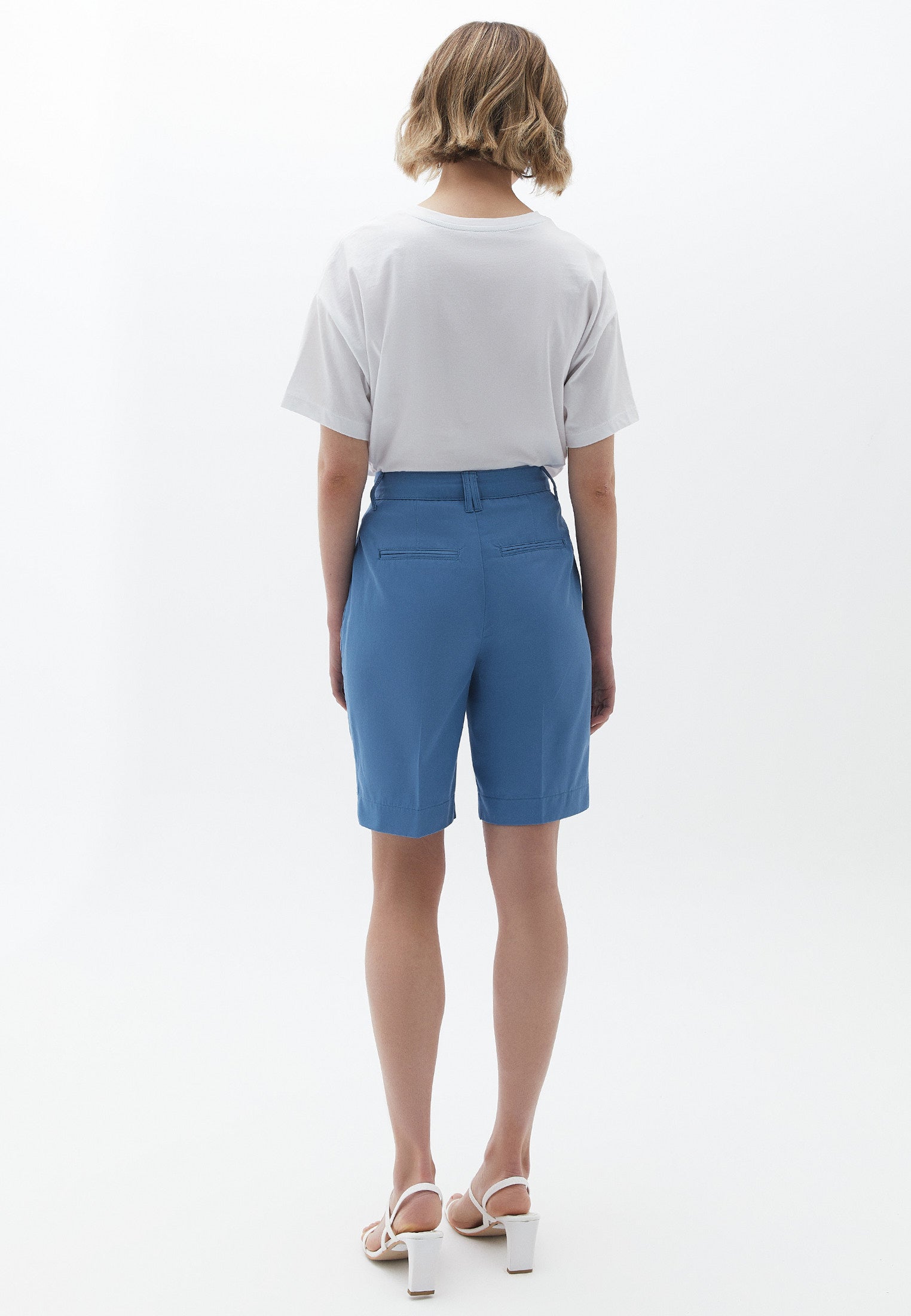 High Waist Straight Leg Shorts - BLUE HEAVEN