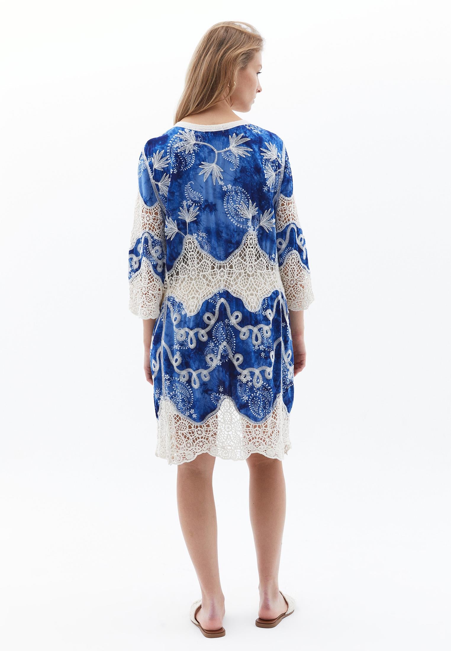 Long Loose Bohemian Style Kimono - BLUE MIX