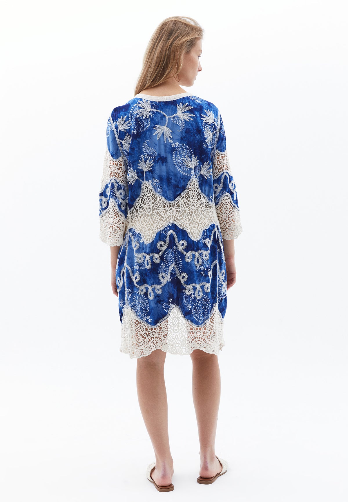 Long Loose Bohemian Style Kimono - BLUE MIX