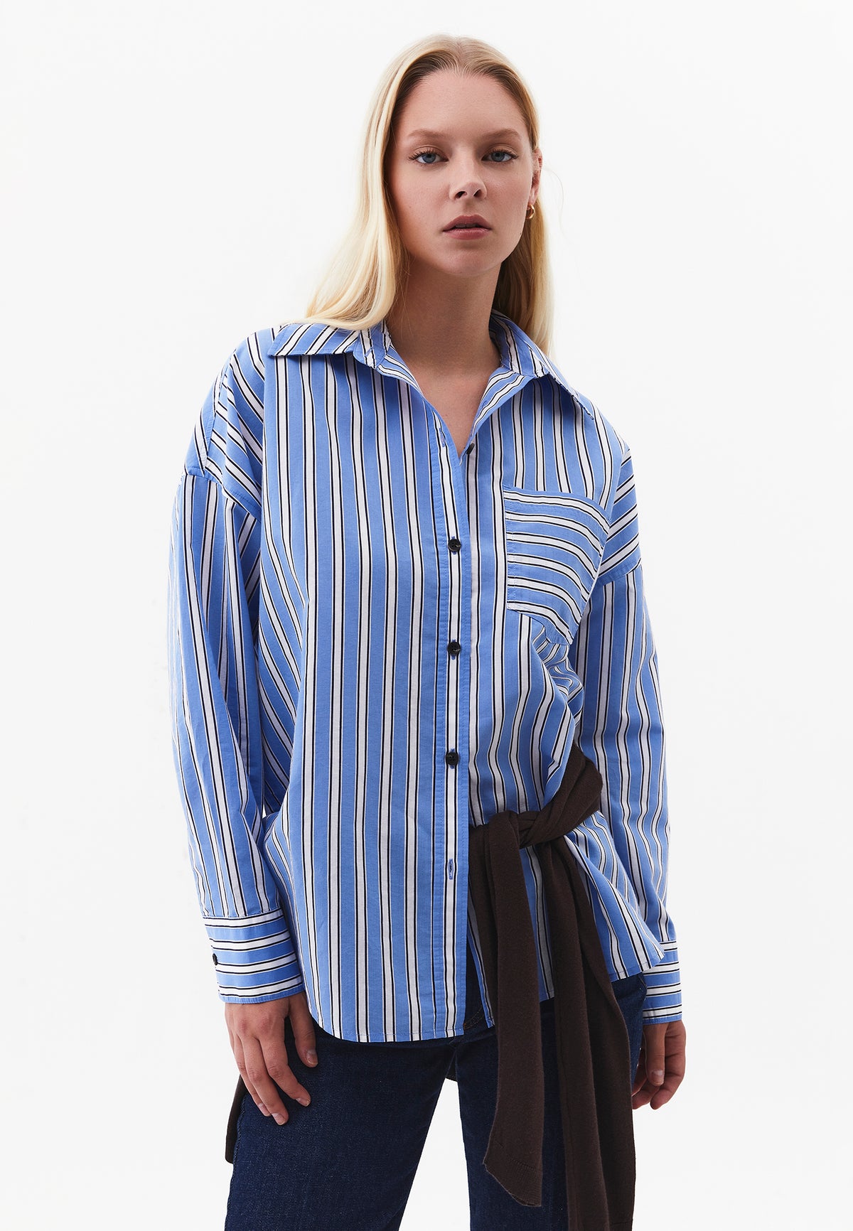 Oversized Standard Shirt with Pocket - BLUE STRIPED COMB