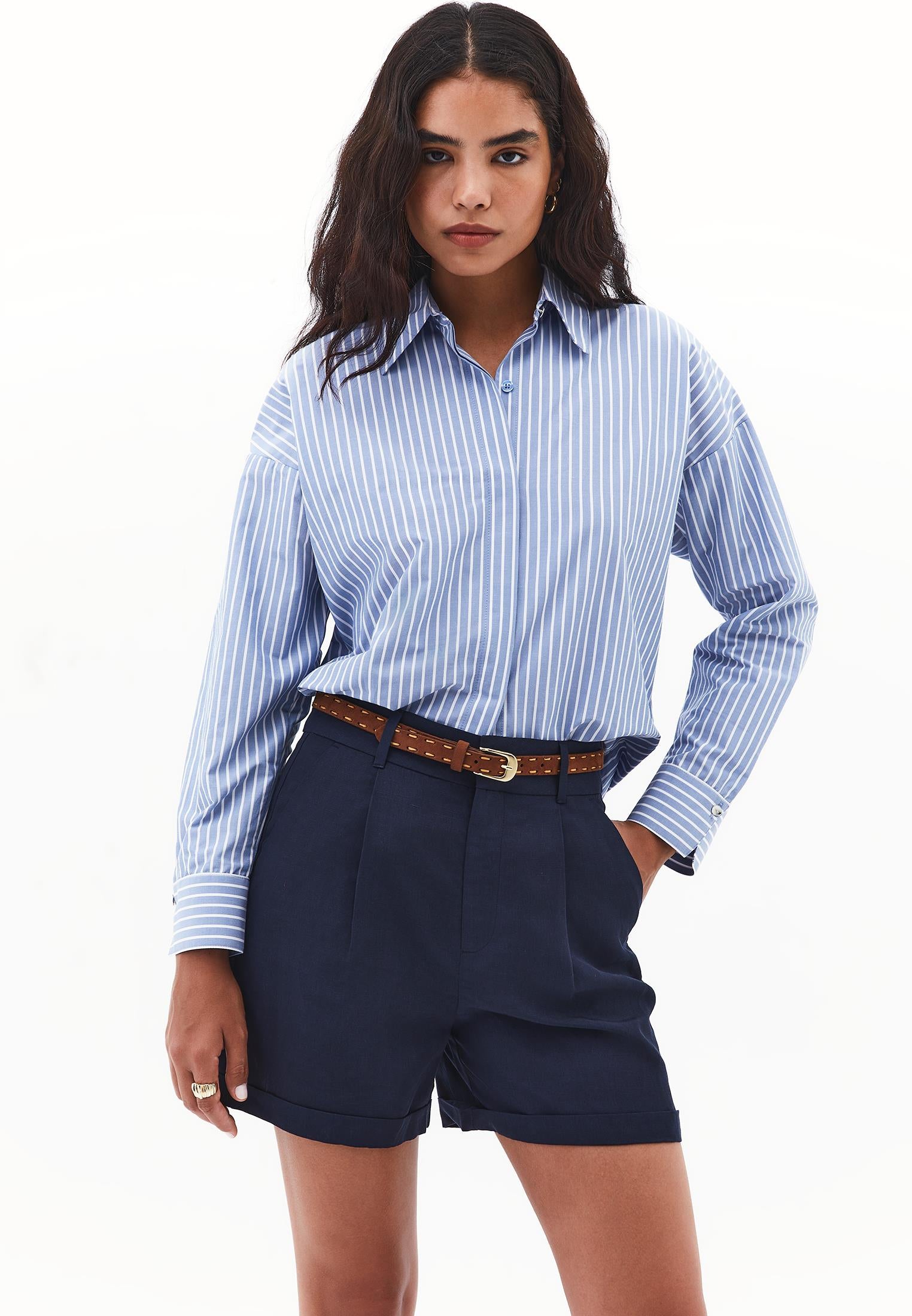 Striped Shirt With Button Details - BLUE STRIPE