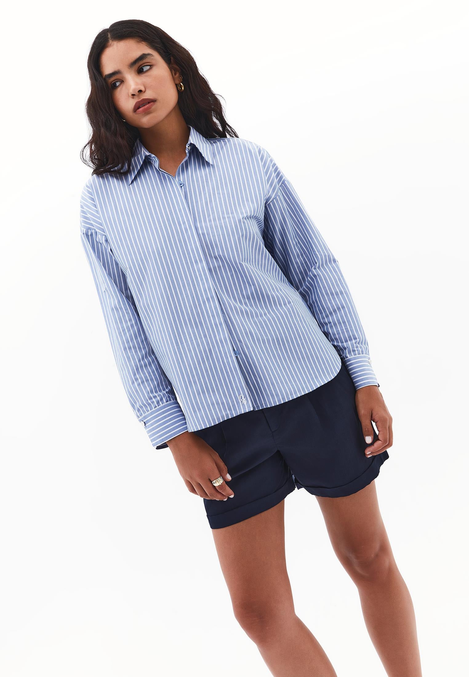 Striped Shirt With Button Details - BLUE STRIPE