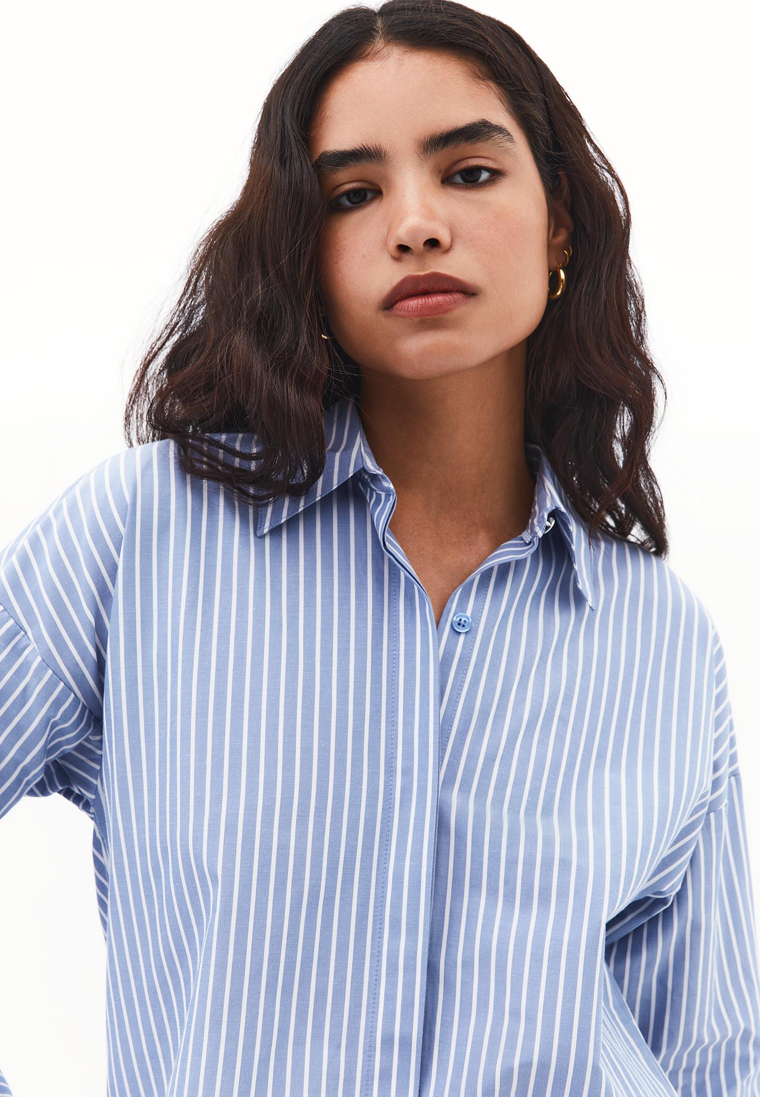 Striped Shirt With Button Details - BLUE STRIPE