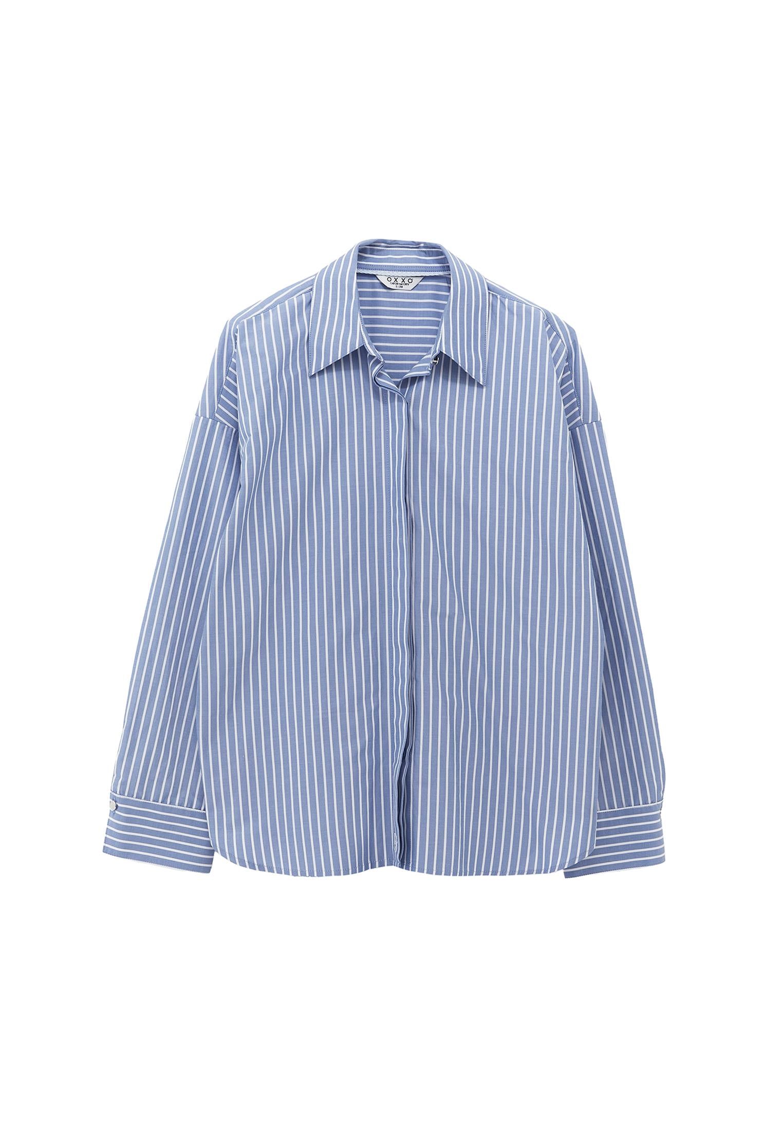 Striped Shirt With Button Details - BLUE STRIPE