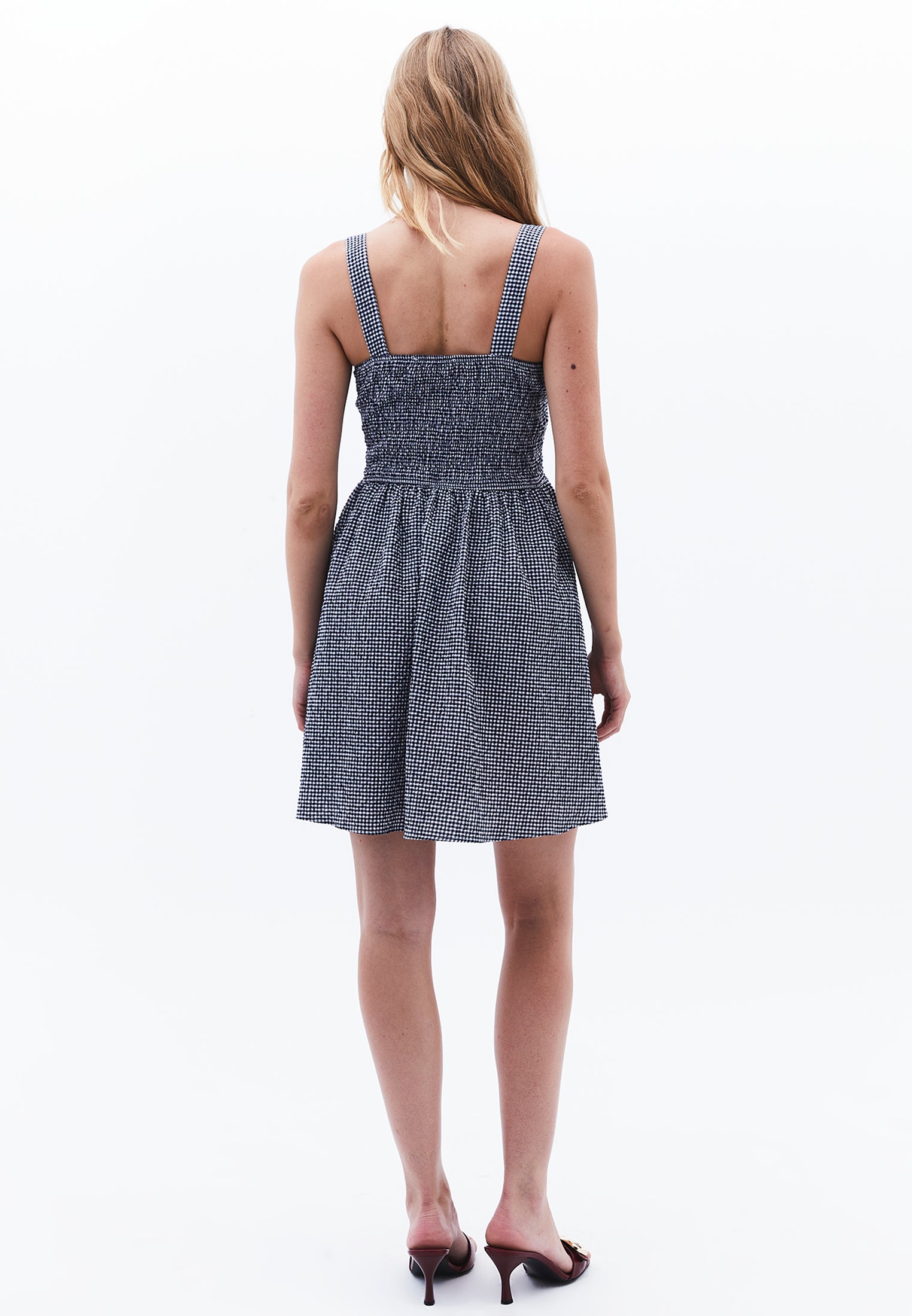 Sleeveless Square Neck Dress - BLUE VICHY COMB