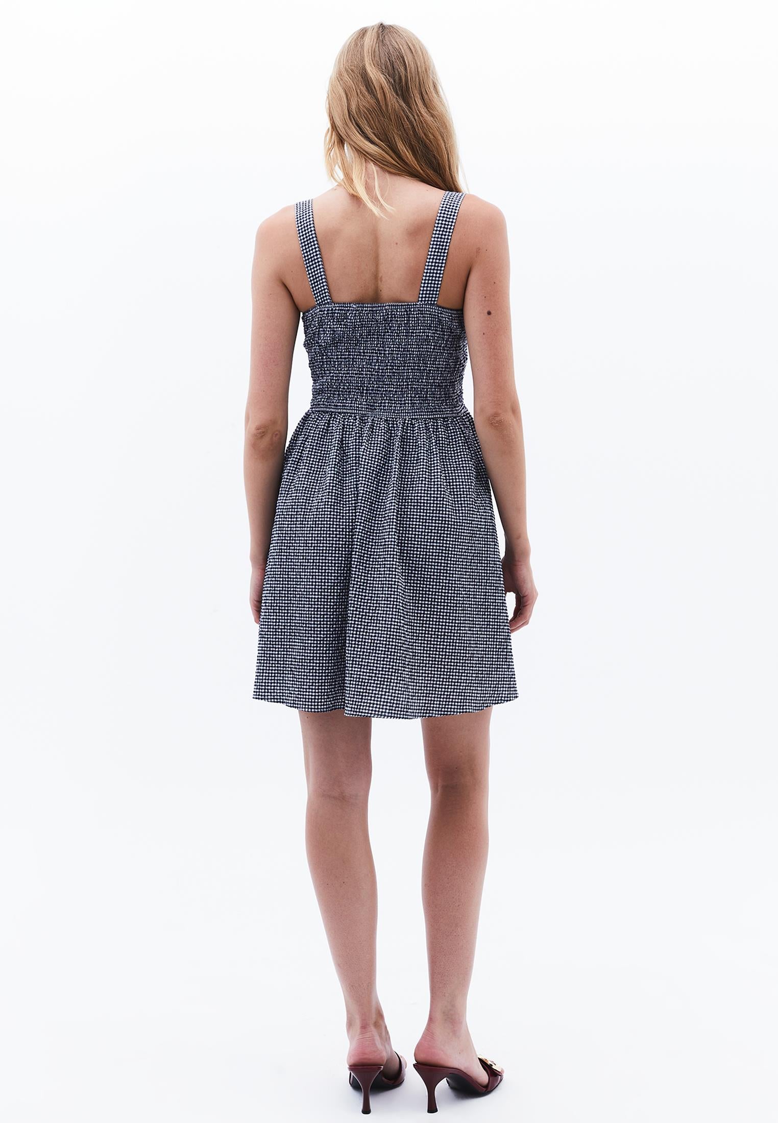Sleeveless Square Neck Dress - BLUE VICHY COMB