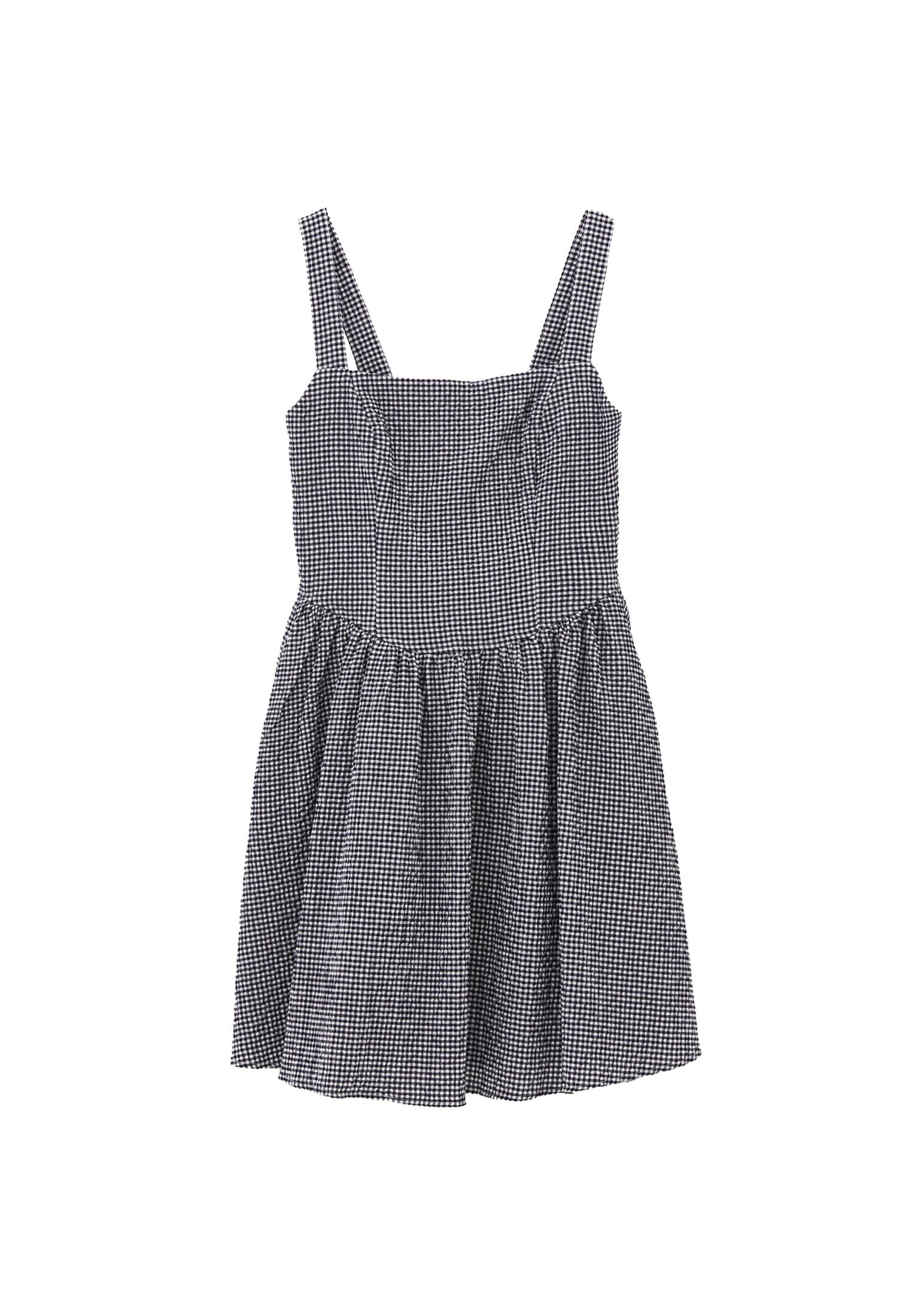 Sleeveless Square Neck Dress - BLUE VICHY COMB