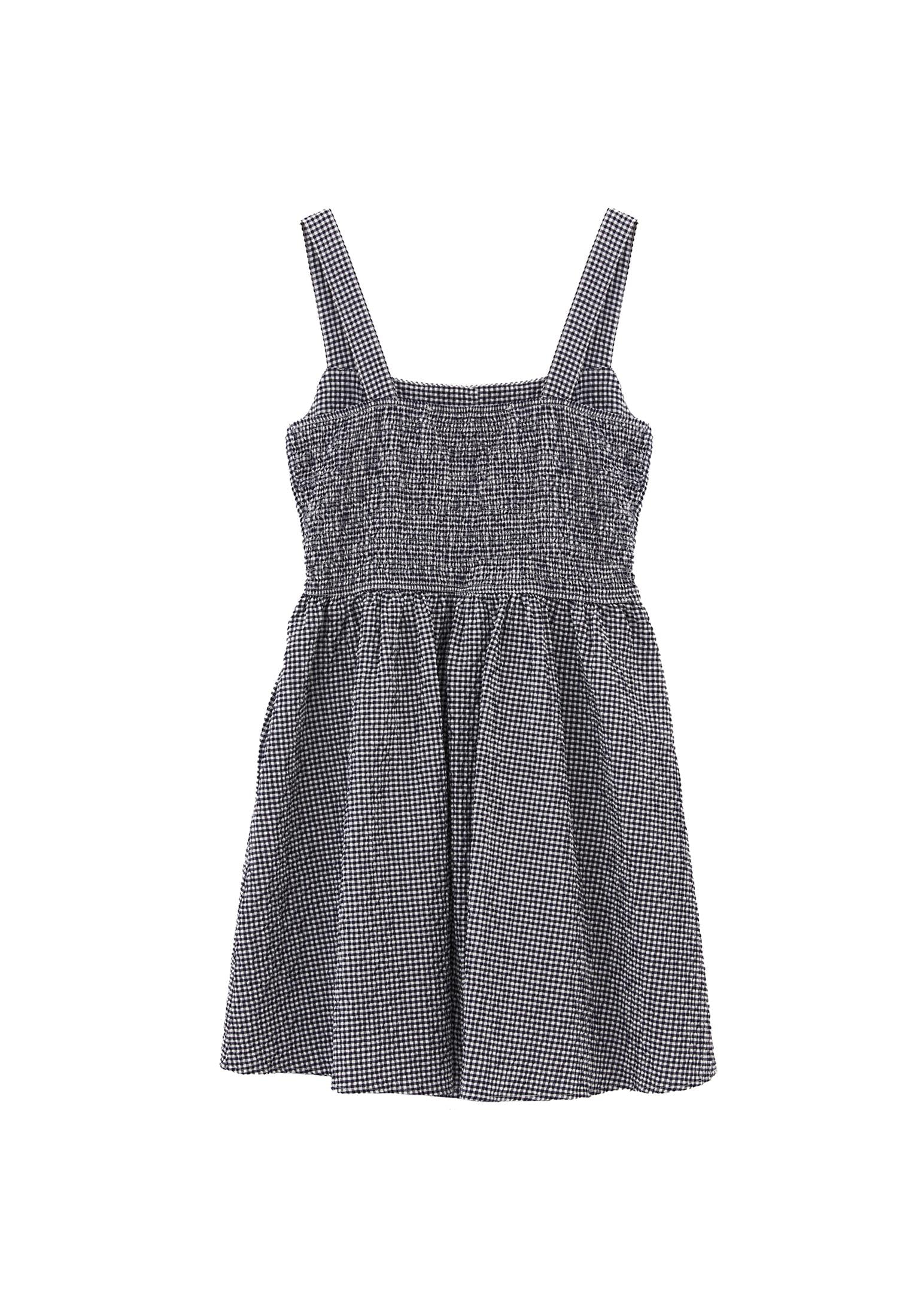 Sleeveless Square Neck Dress - BLUE VICHY COMB