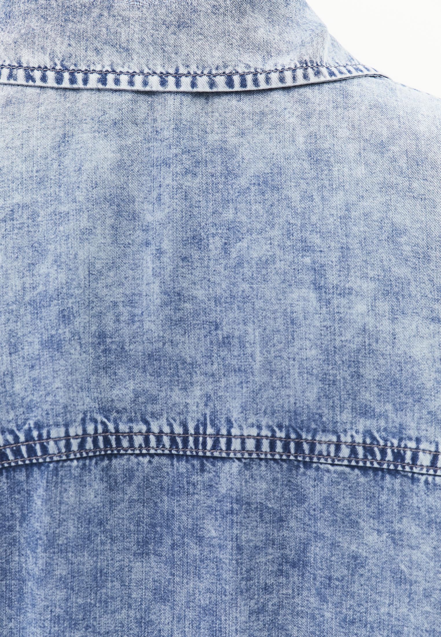 Shirt Collar Long Sleeve Shirt - BLUE WASH DENIM