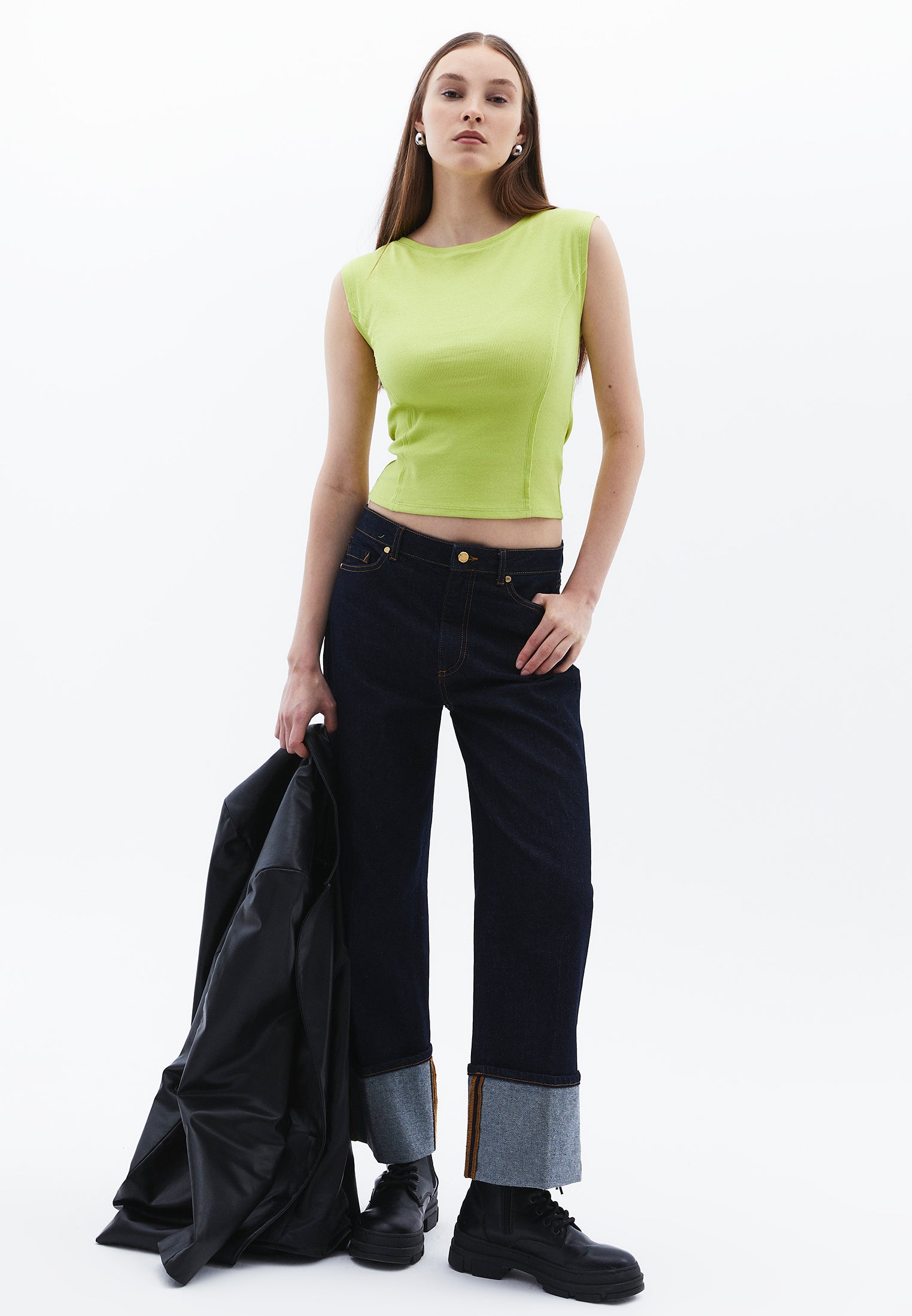 Boat Neck Short Sleeve T-Shirt - BRIGHT CHARTREUSE