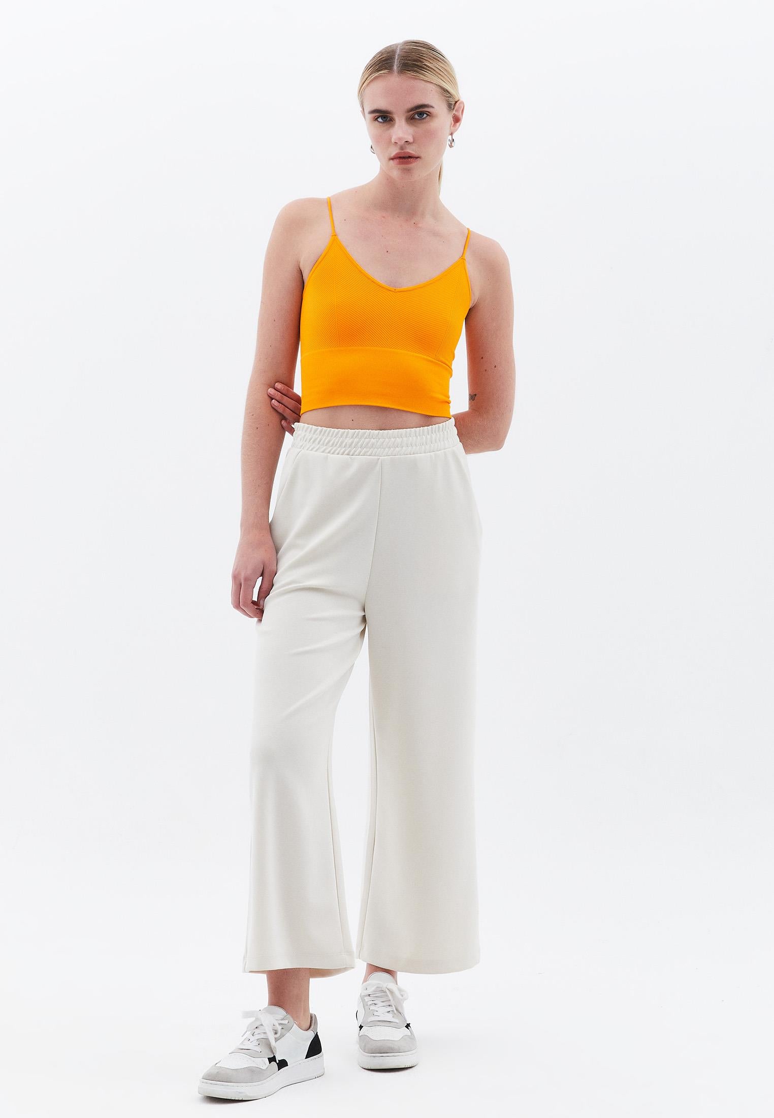 Jacquard Patterned V Neck Tank Top - BRIGHT MARIGOLD