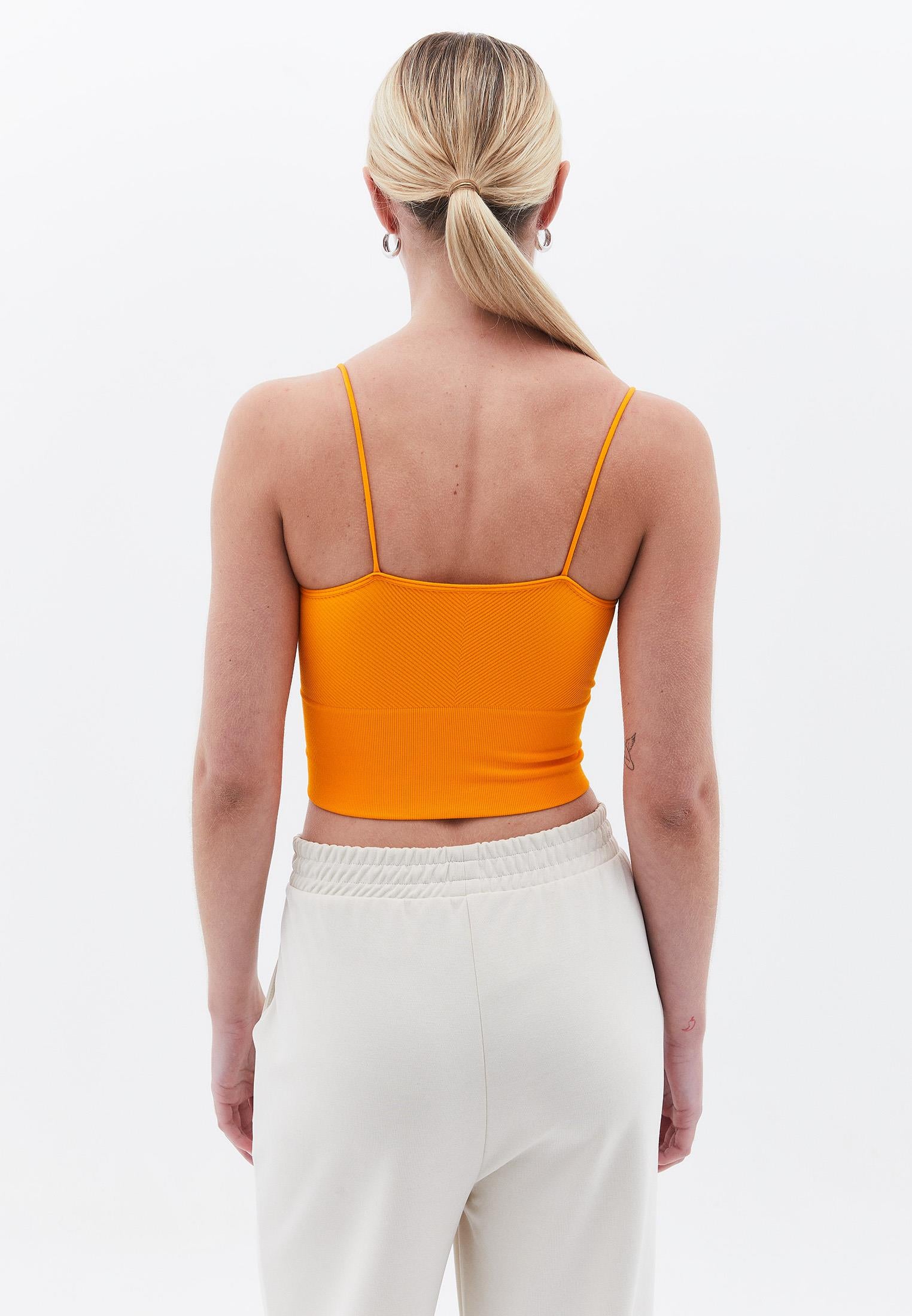 Jacquard Patterned V Neck Tank Top - BRIGHT MARIGOLD
