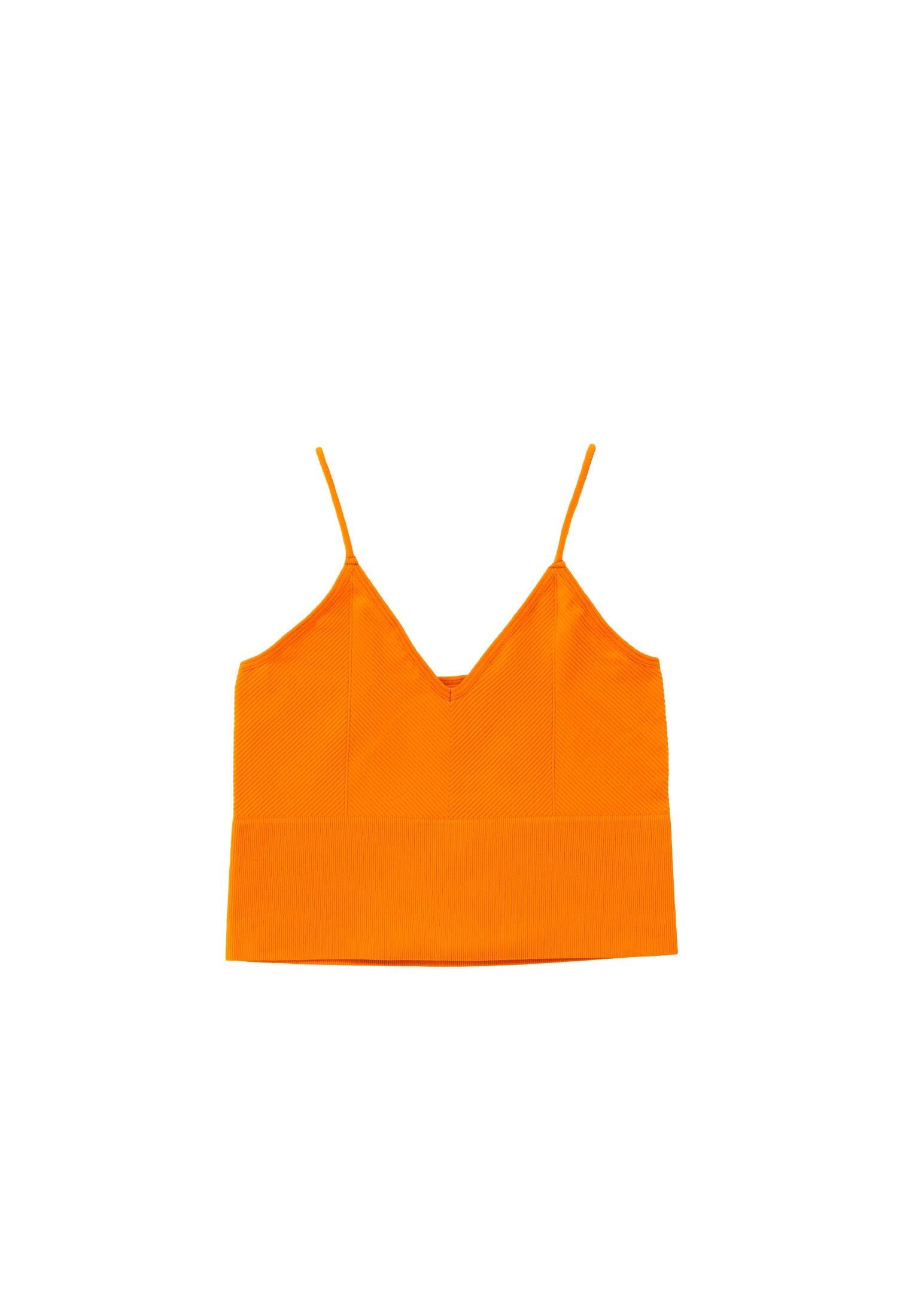 Jacquard Patterned V Neck Tank Top - BRIGHT MARIGOLD