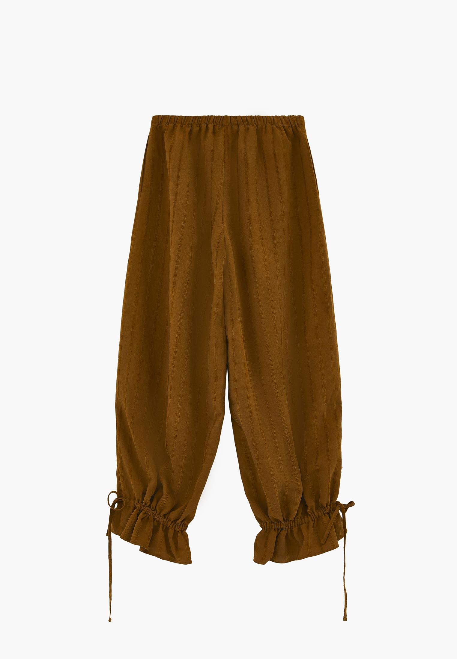 Tie-Waist High Rise Jogger Pants - BRONZE BROWN