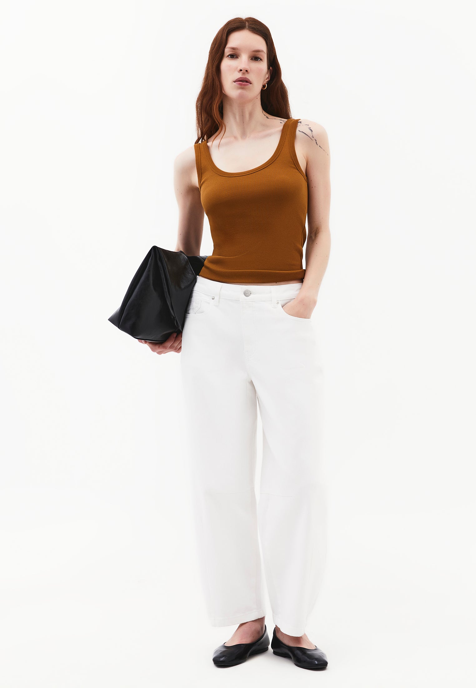 U Neck Bodycon Ribbed Tank Top - BRONZE BROWN