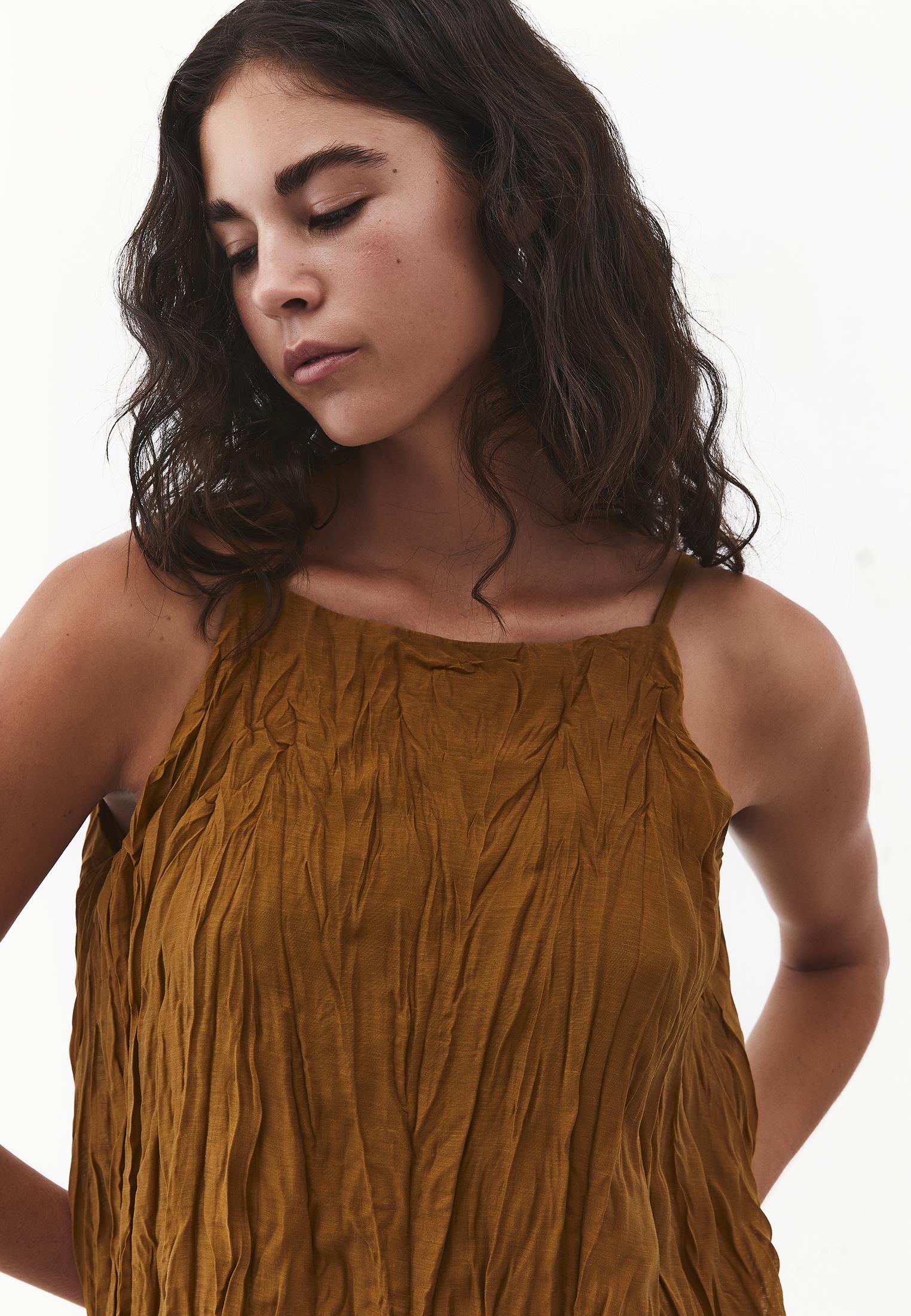 Long A-Line Dress with Halter Neck - BRONZE BROWN