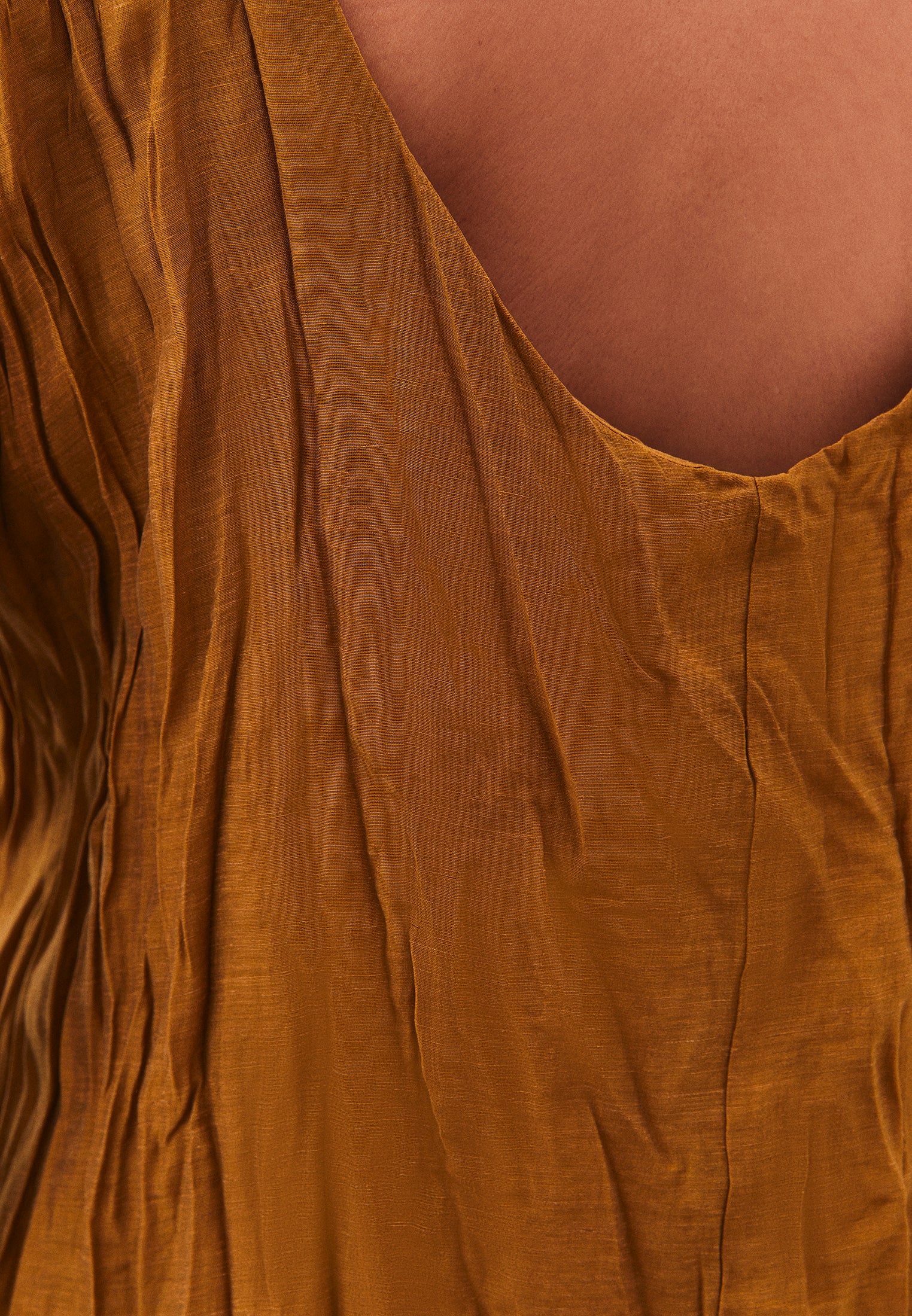 Long A-Line Dress with Halter Neck - BRONZE BROWN