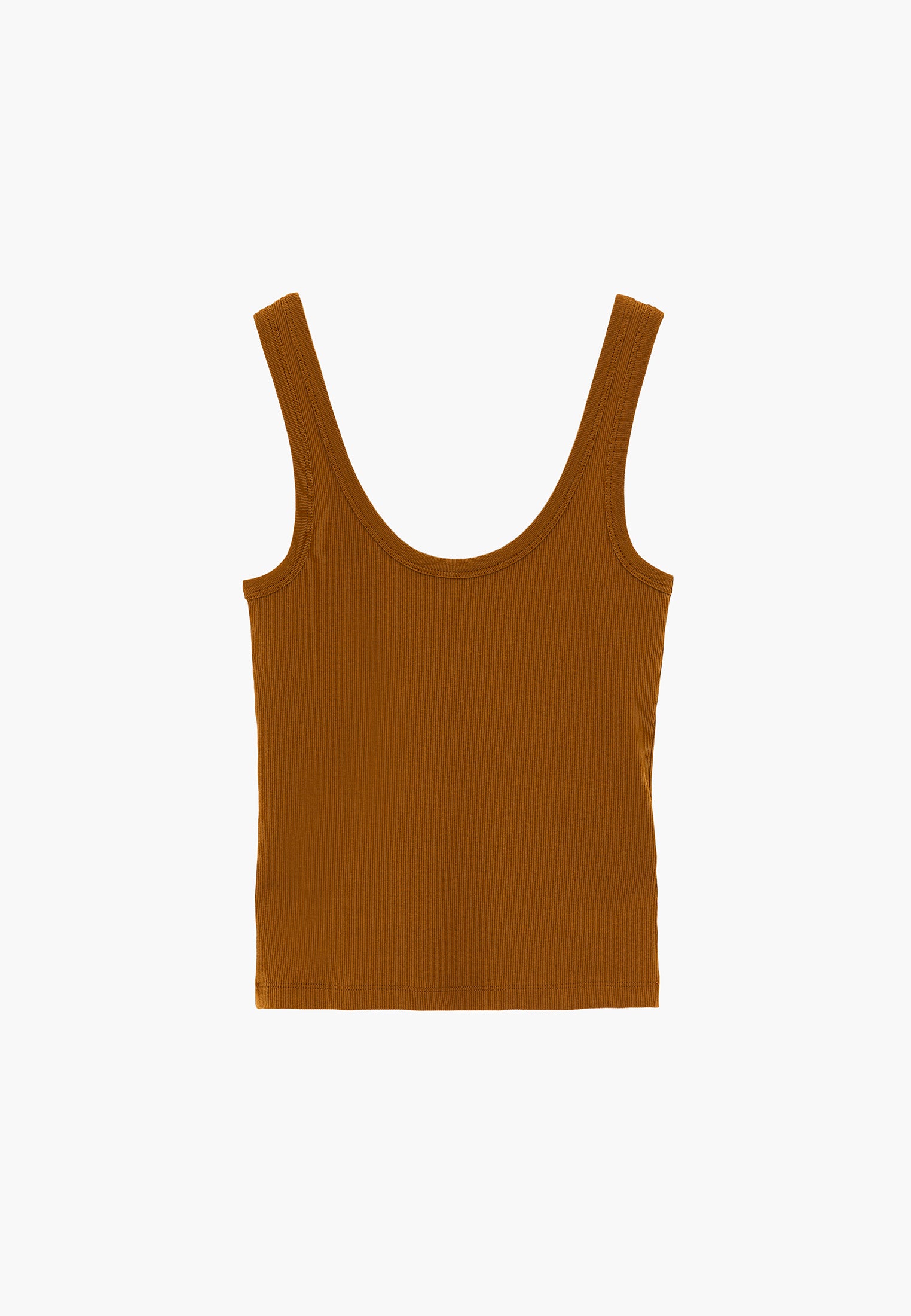 U Neck Bodycon Ribbed Tank Top - BRONZE BROWN