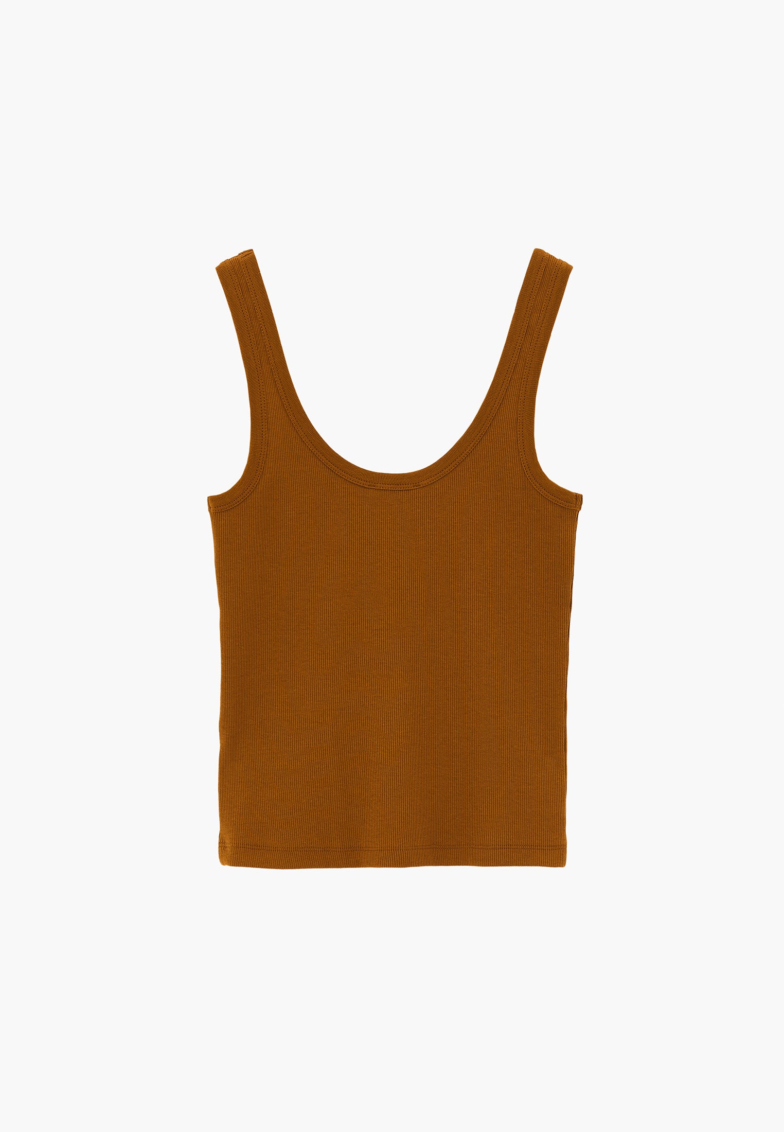 U Neck Bodycon Ribbed Tank Top - BRONZE BROWN