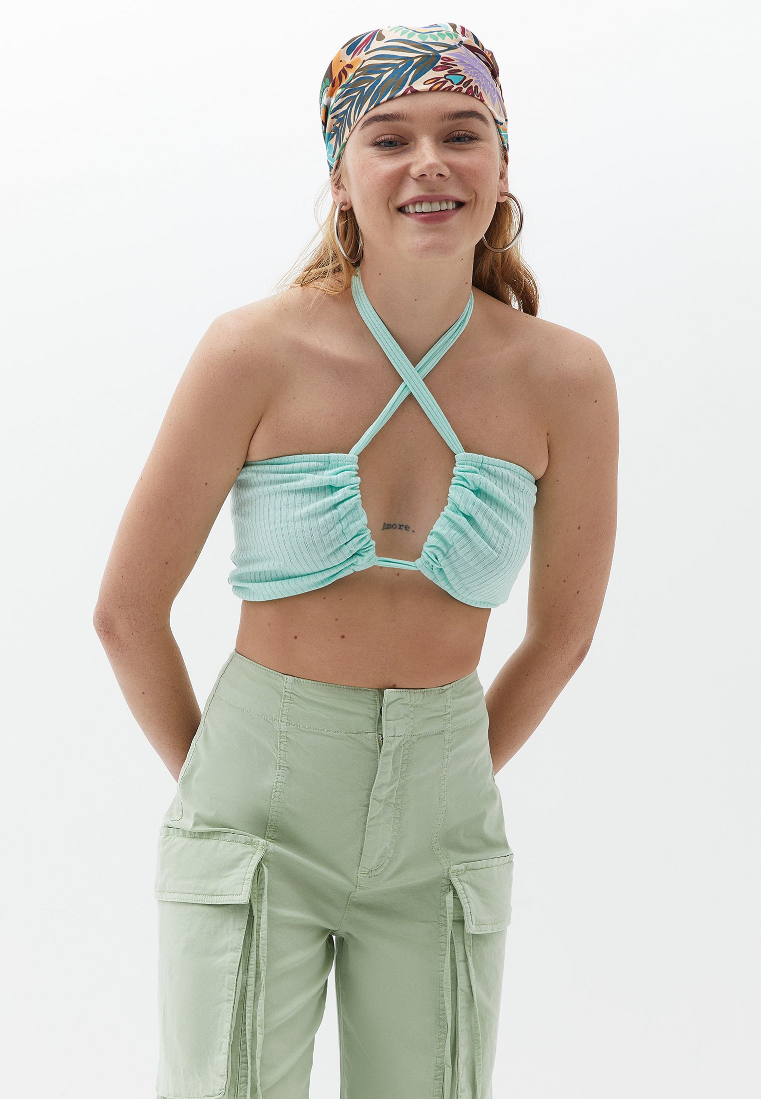 Tied Cropped Tank Top - BROOK GREEN