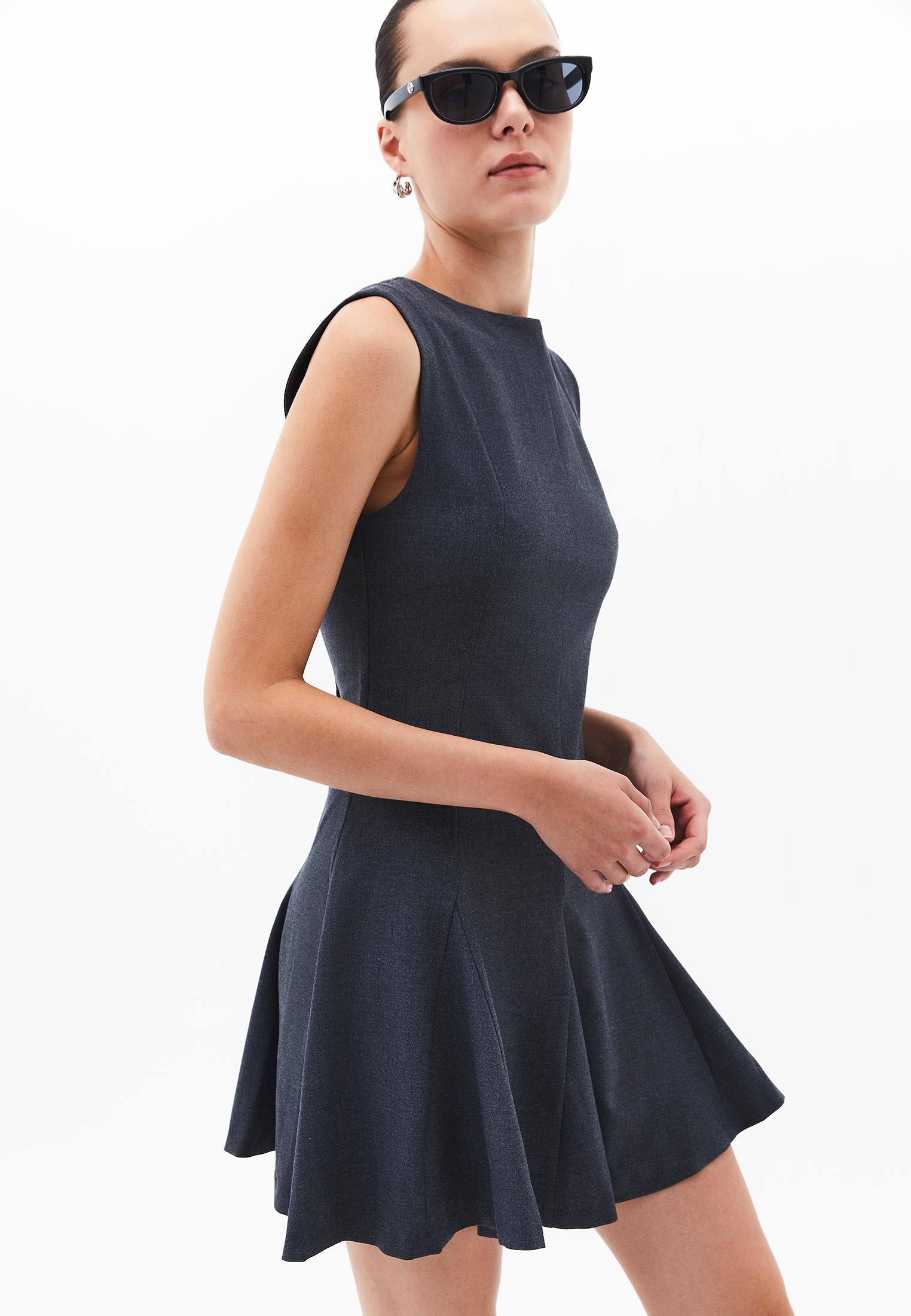 Sleeveless Short Dress With Crew Neck - BRUSHED NICKEL