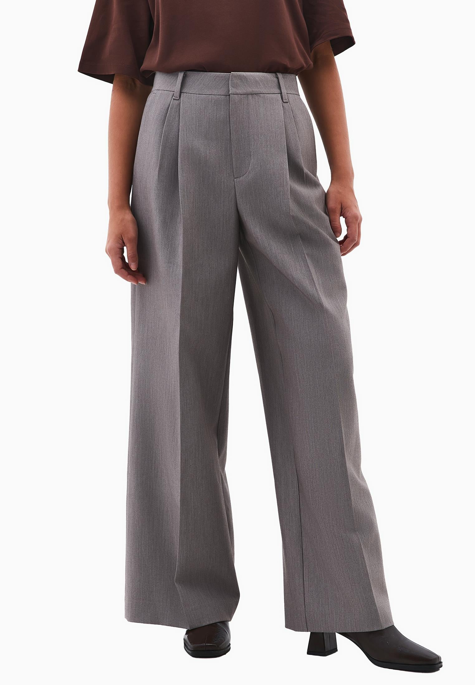 High Waist Pleated Pants - BRUSHED NICKEL
