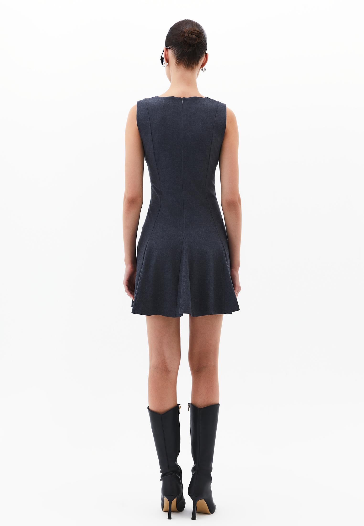 Sleeveless Short Dress With Crew Neck - BRUSHED NICKEL