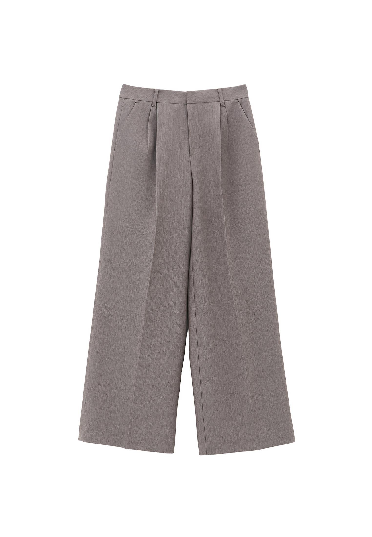 High Waist Pleated Pants - BRUSHED NICKEL