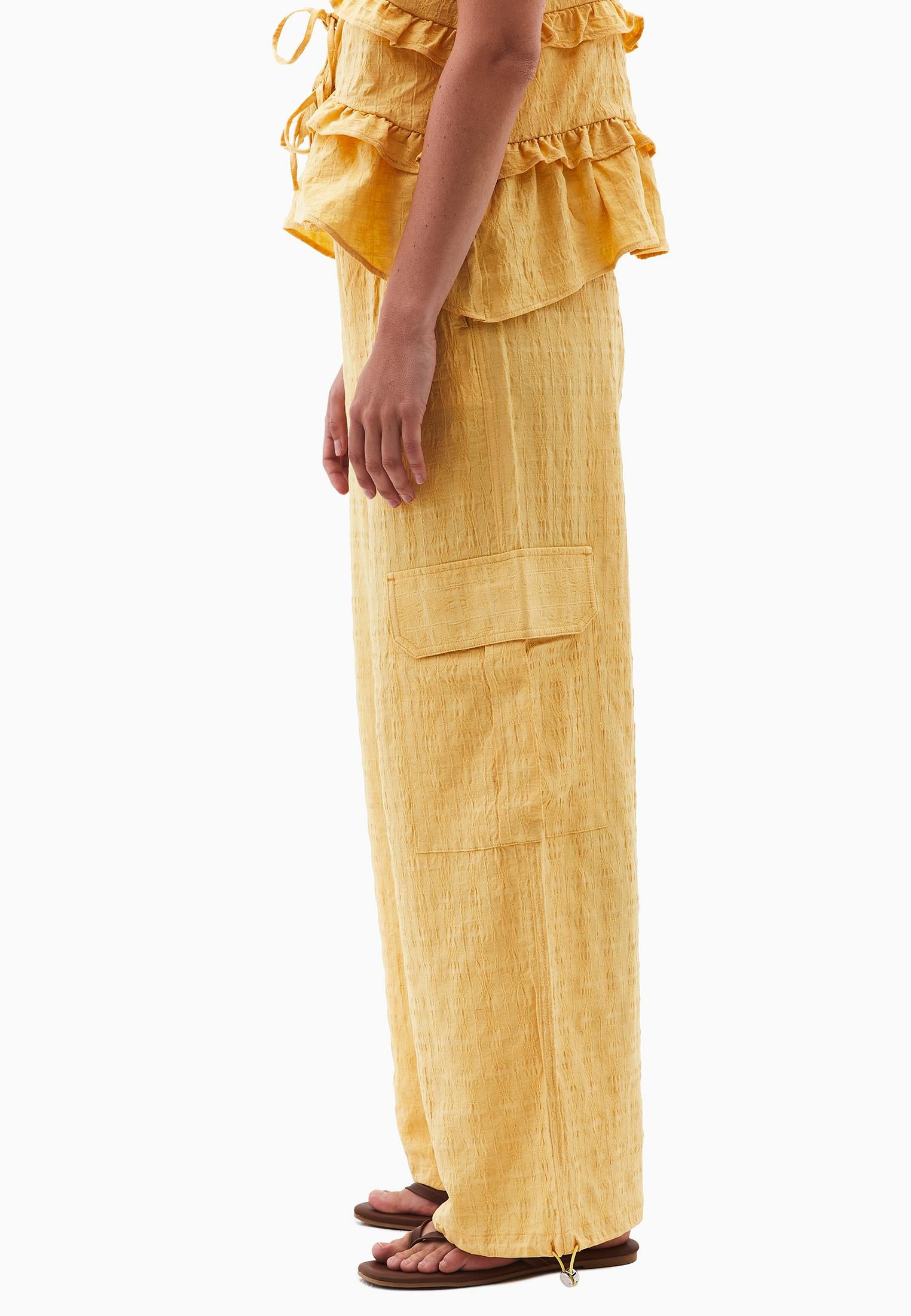 High Waist Jacquard Trousers - BUFF YELLOW