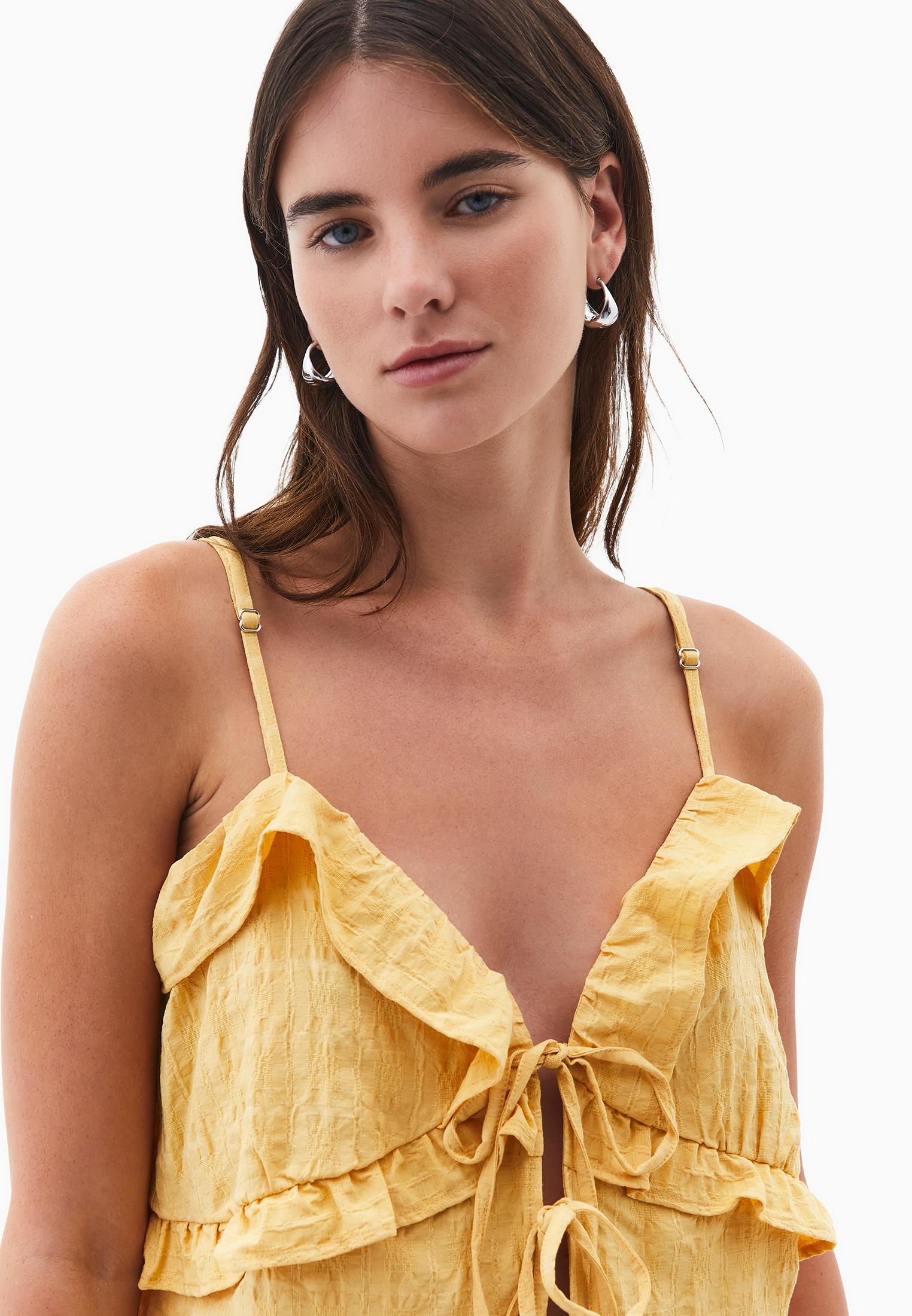 Jacquard V Neck Blouse - BUFF YELLOW