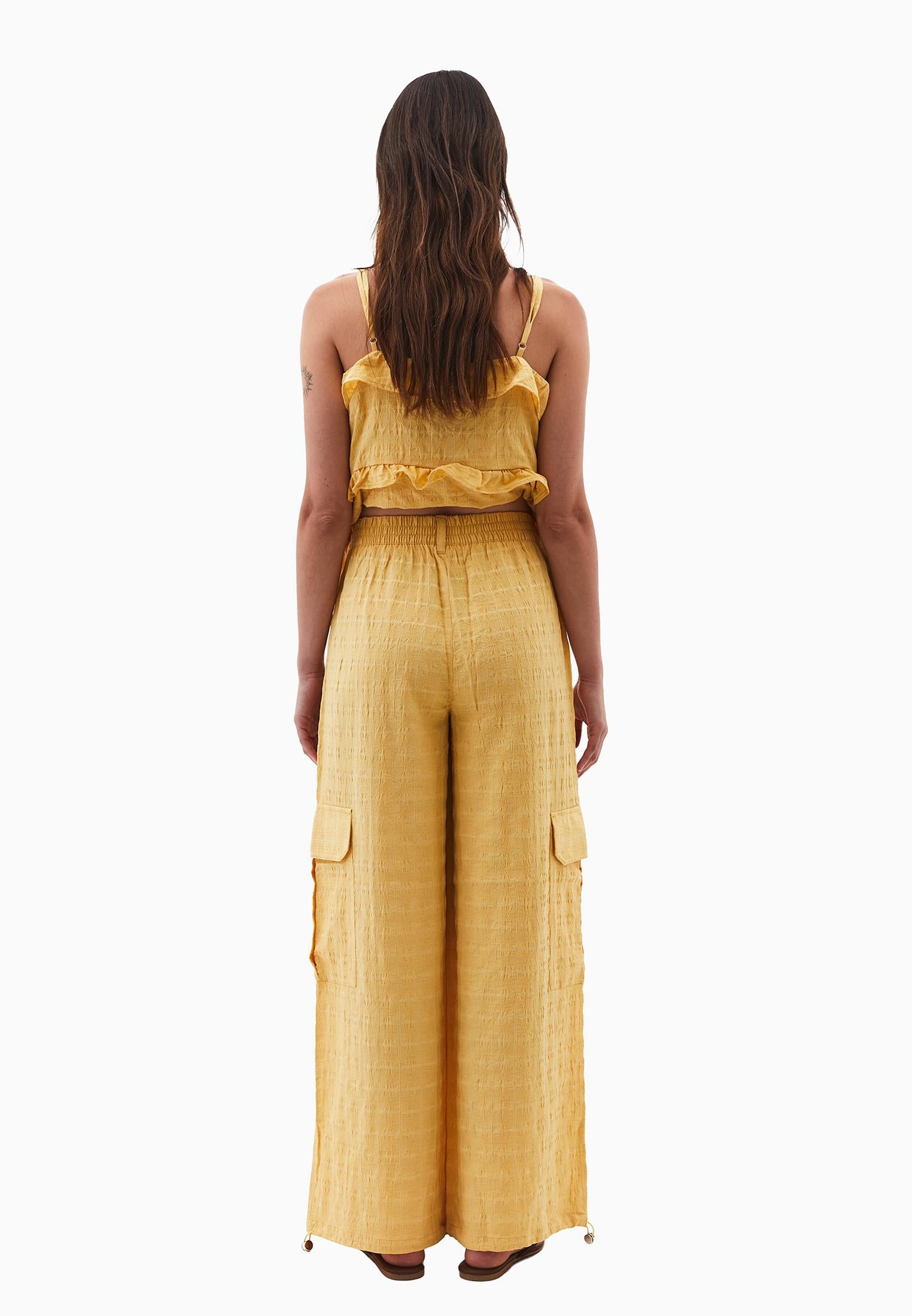 High Waist Jacquard Trousers - BUFF YELLOW