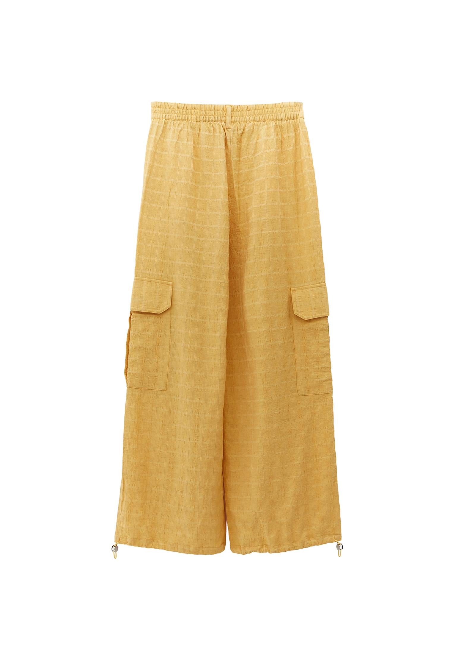 High Waist Jacquard Trousers - BUFF YELLOW