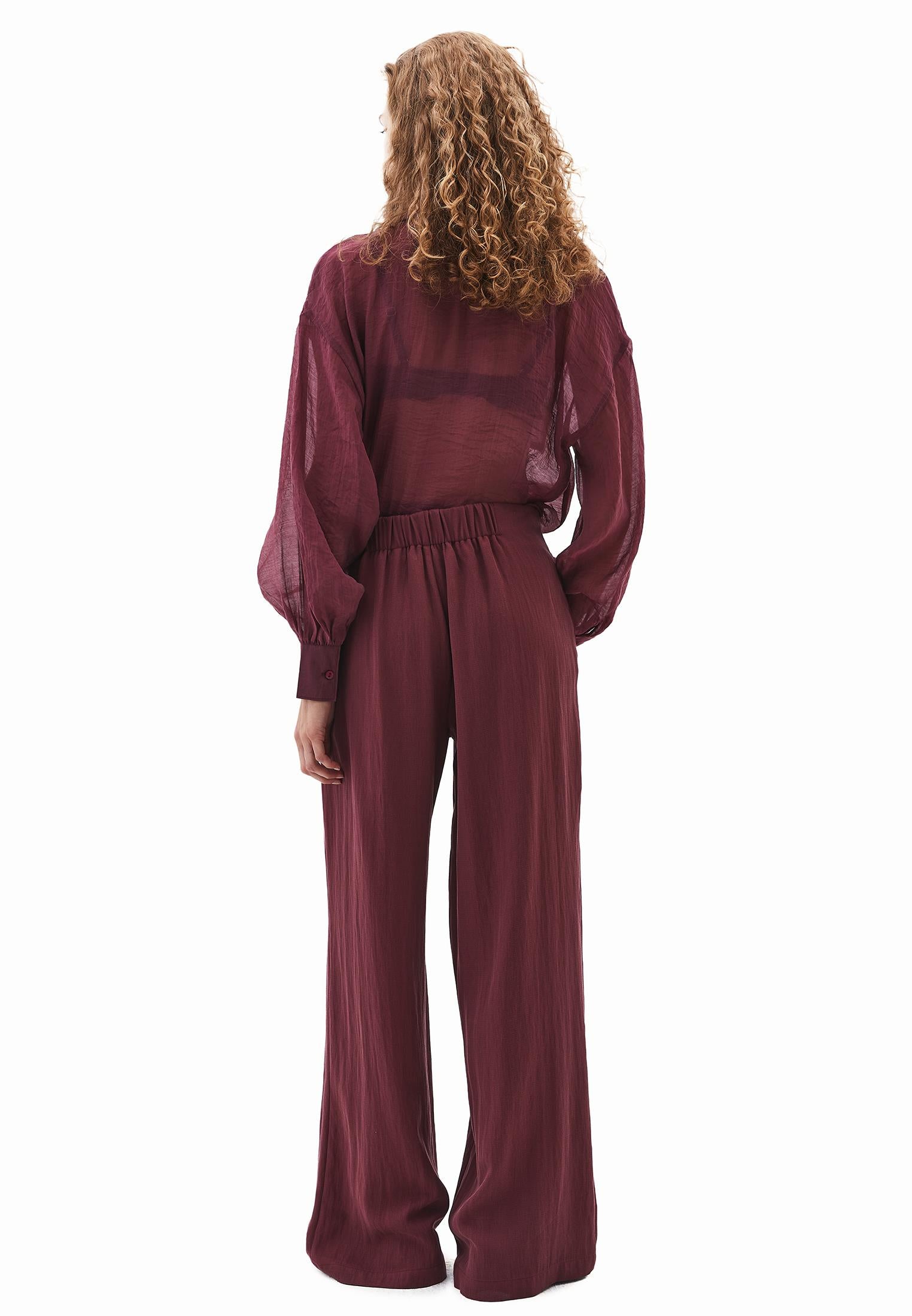 Pleated Wide Leg Pants - BURGUNDY