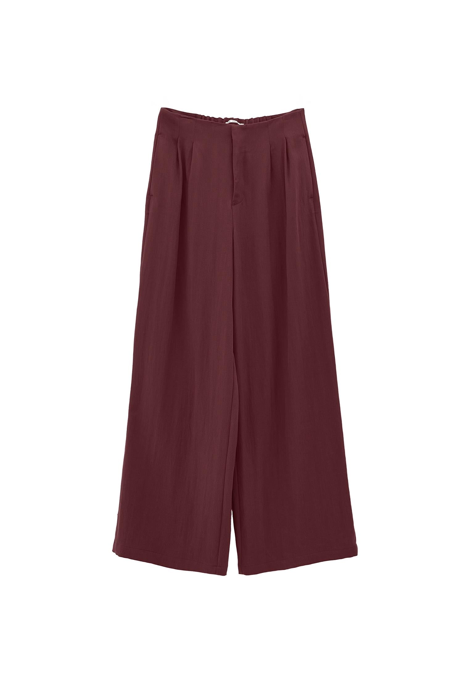 Pleated Wide Leg Pants - BURGUNDY