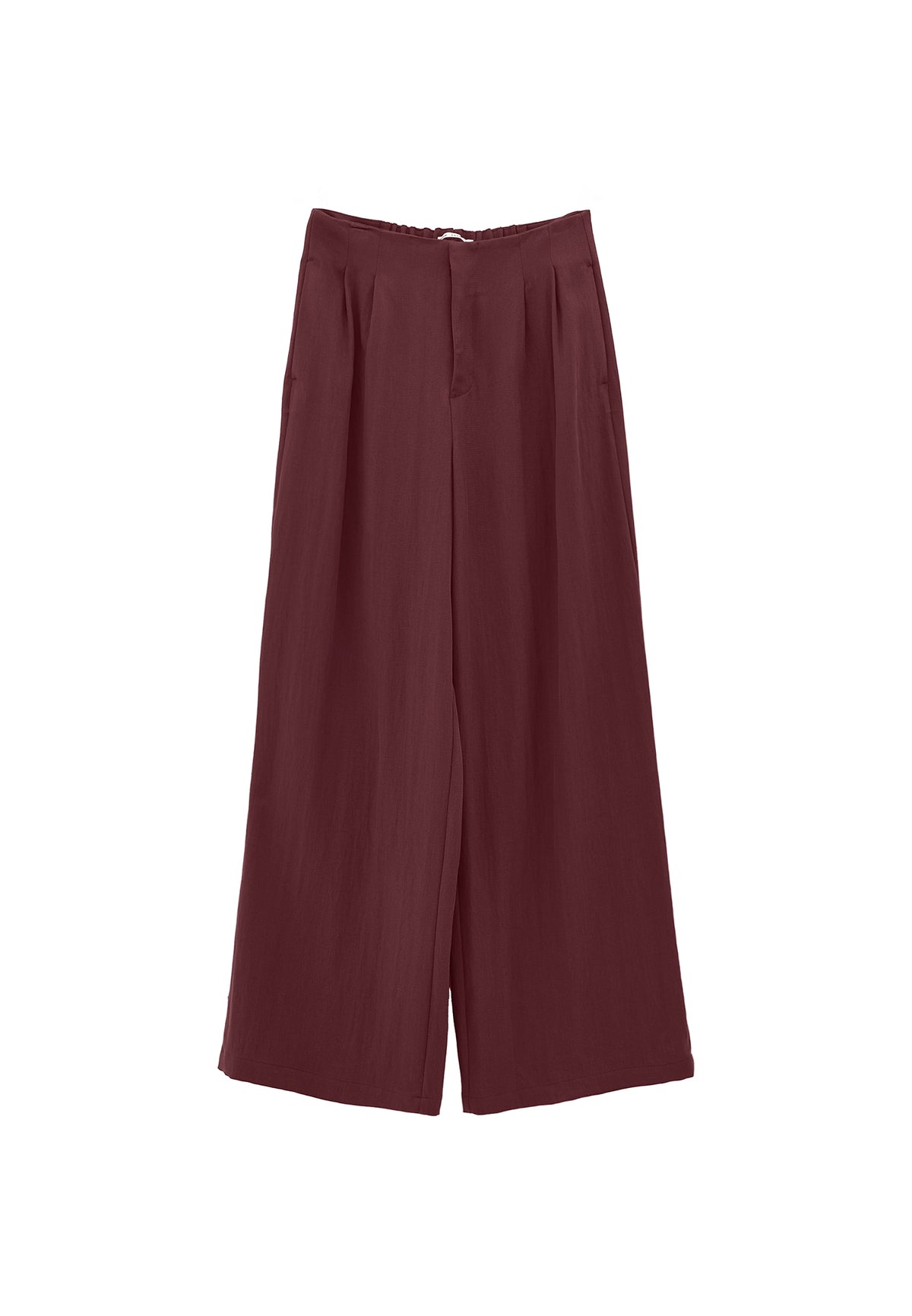 Pleated Wide Leg Pants - BURGUNDY